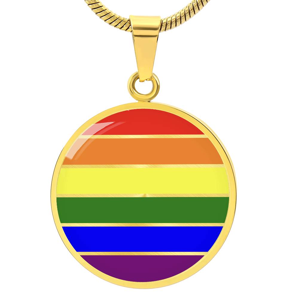 LGBTQ Pride Circle Pendant Necklace Gold Pride rainbow_pride_gold_front