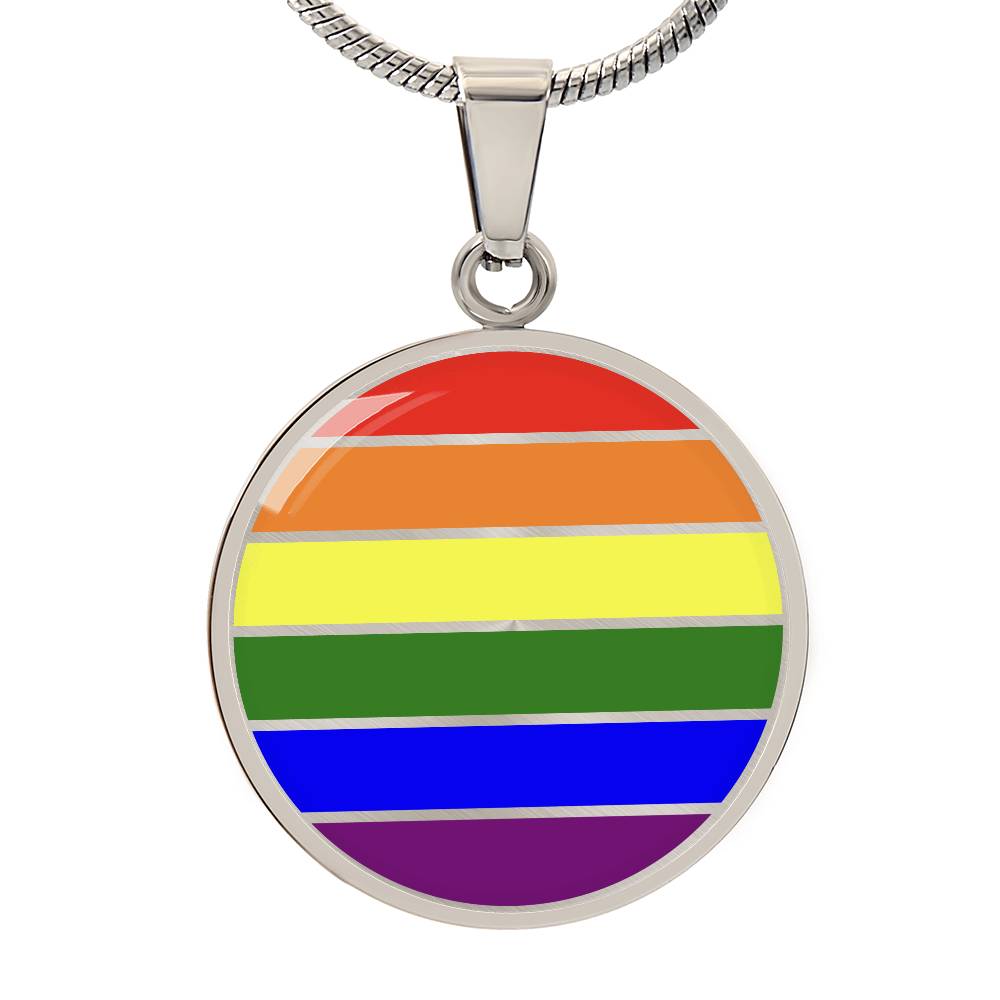 LGBTQ Pride Circle Pendant Necklace Silver Pride rainbow_pride_silver_front