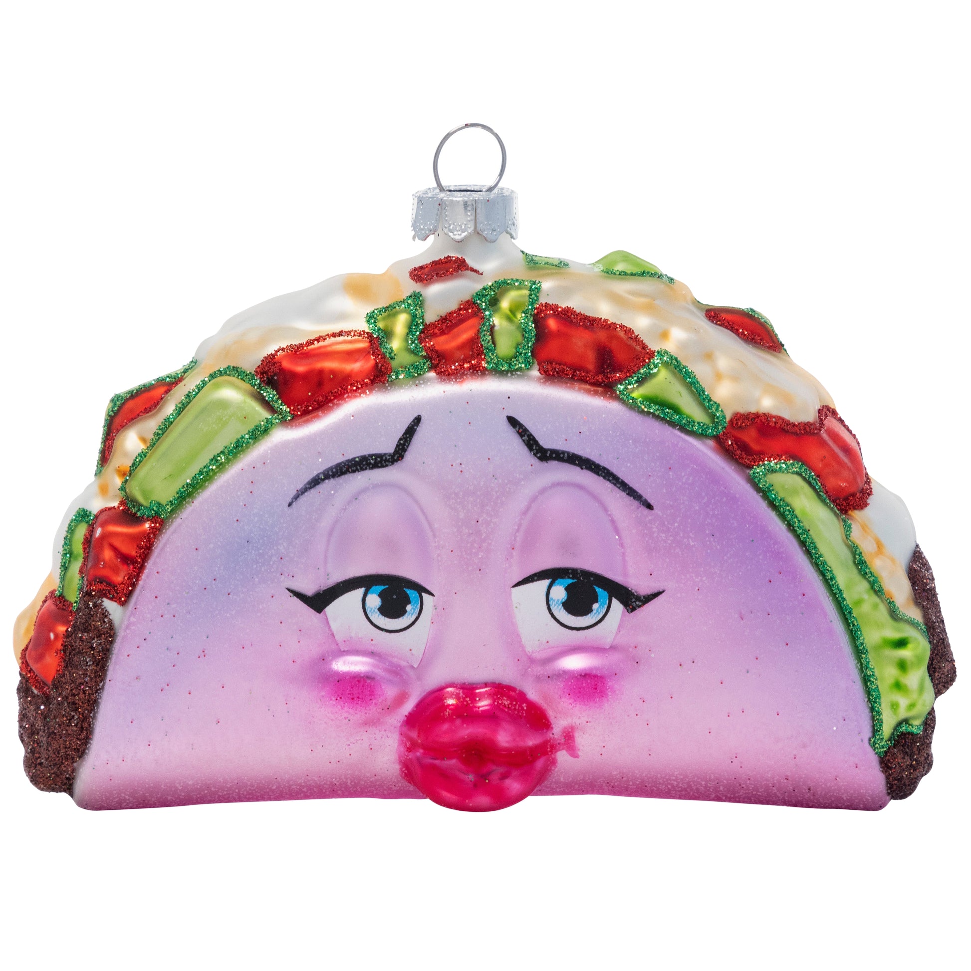 Rosado "Pink" Taco - Hand Blown Glass Holiday Ornament rosado-pink-taco-hand-blown-glass-holiday-christmas-ornament-front