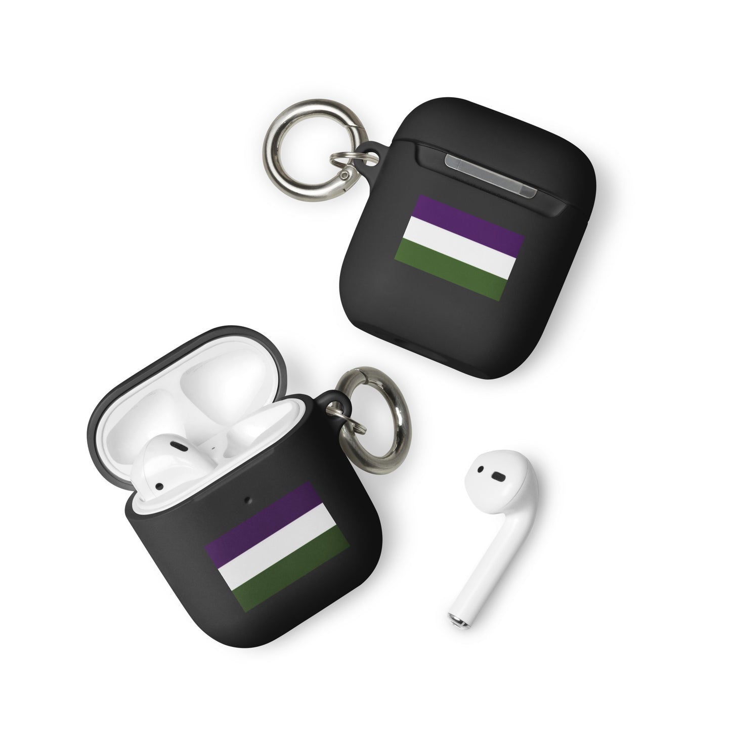 Genderqueer Pride Flag Rubber Case for Apple AirPods Black AirPods Genderqueer rubber-case-for-airpods-black-airpods-front-64adccb31734e