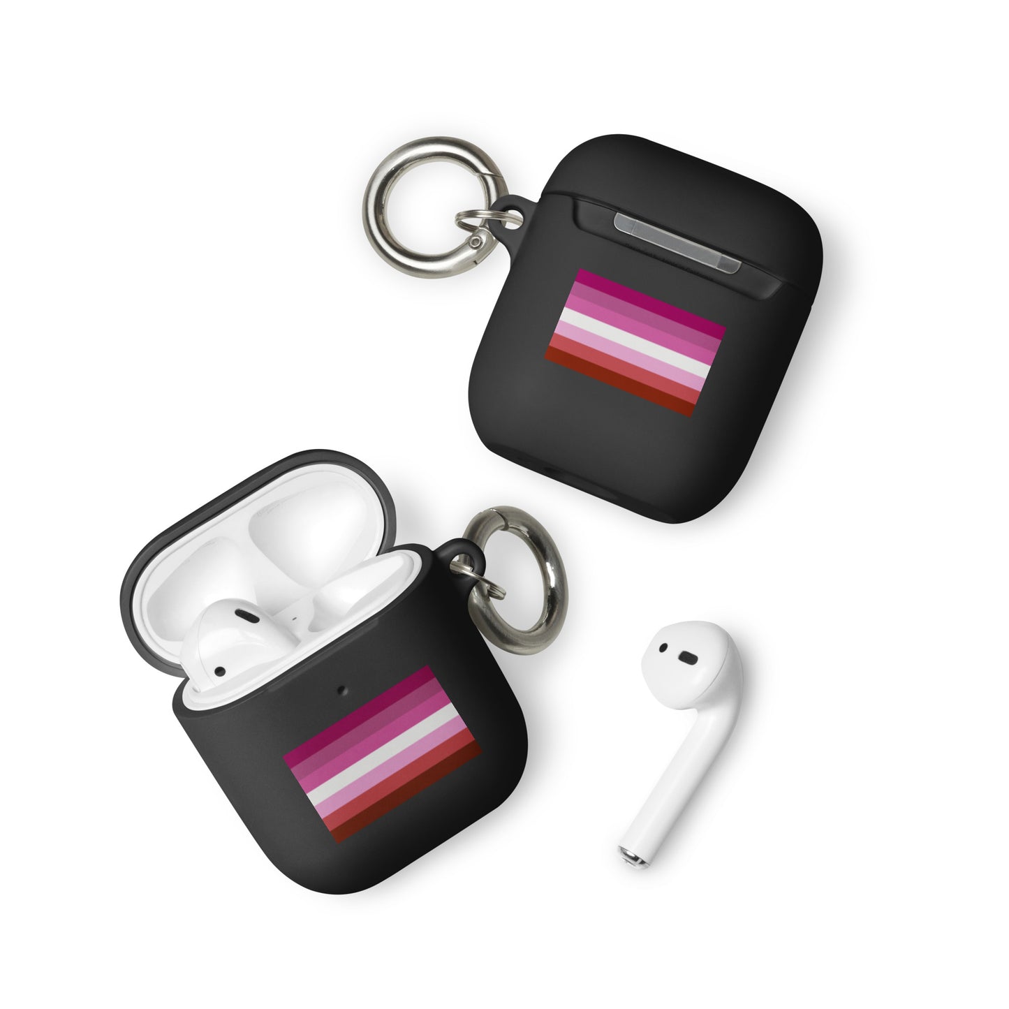 Lesbian Pride Flag Rubber Case for Apple AirPods Black AirPods Lesbian rubber-case-for-airpods-black-airpods-front-64adcdd085a3e