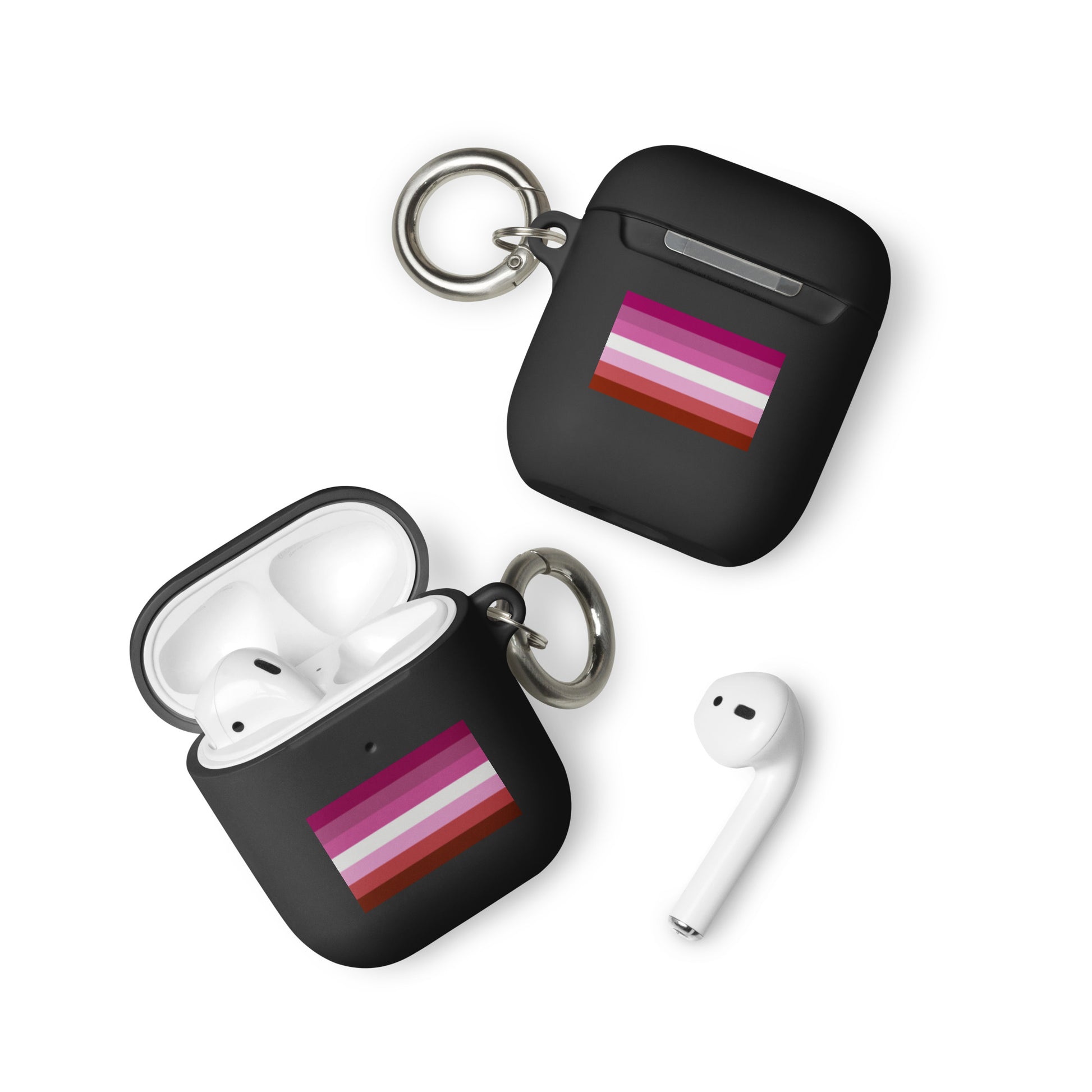 Lesbian Pride Flag Rubber Case for Apple AirPods Black AirPods Lesbian rubber-case-for-airpods-black-airpods-front-64adcdd085a3e