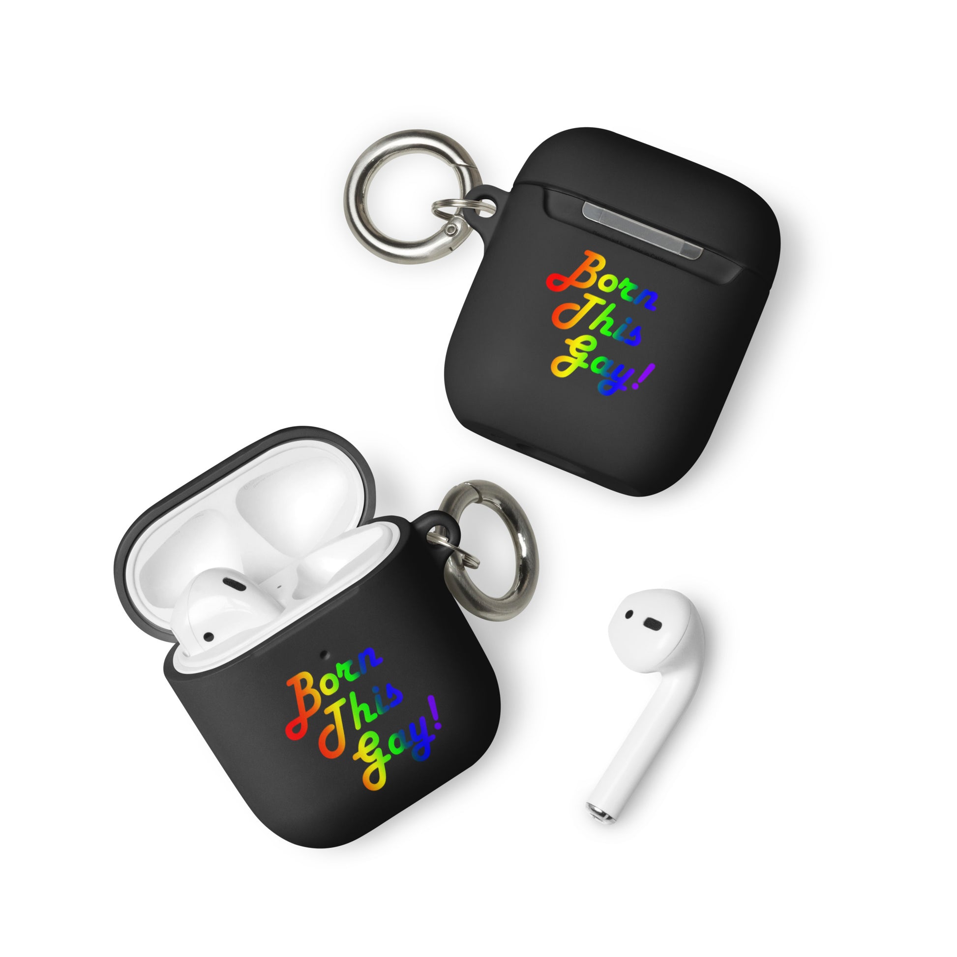 LGBTQ Pride Rubber Case for Apple AirPods - Born This Gay Black AirPods Pride rubber-case-for-airpods-black-airpods-front-64adce3653957