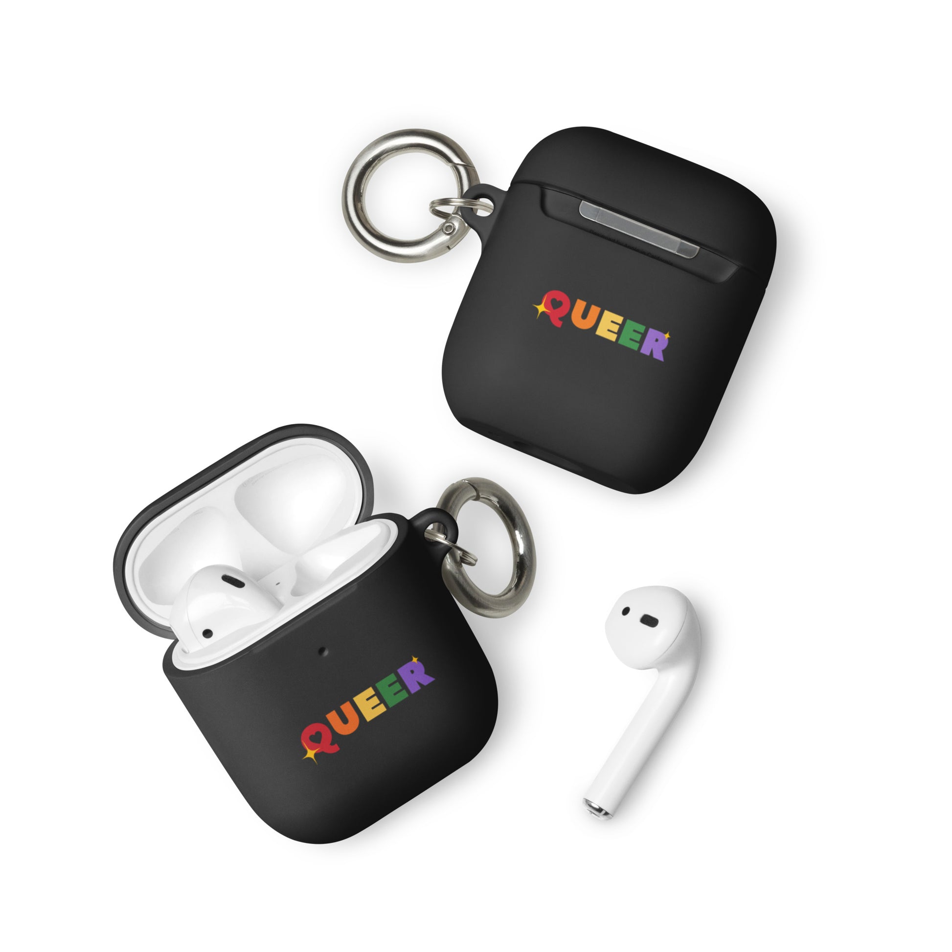 LGBTQ Pride Rubber Case for Apple AirPods - Queer Black AirPods Pride rubber-case-for-airpods-black-airpods-front-64adceae77891