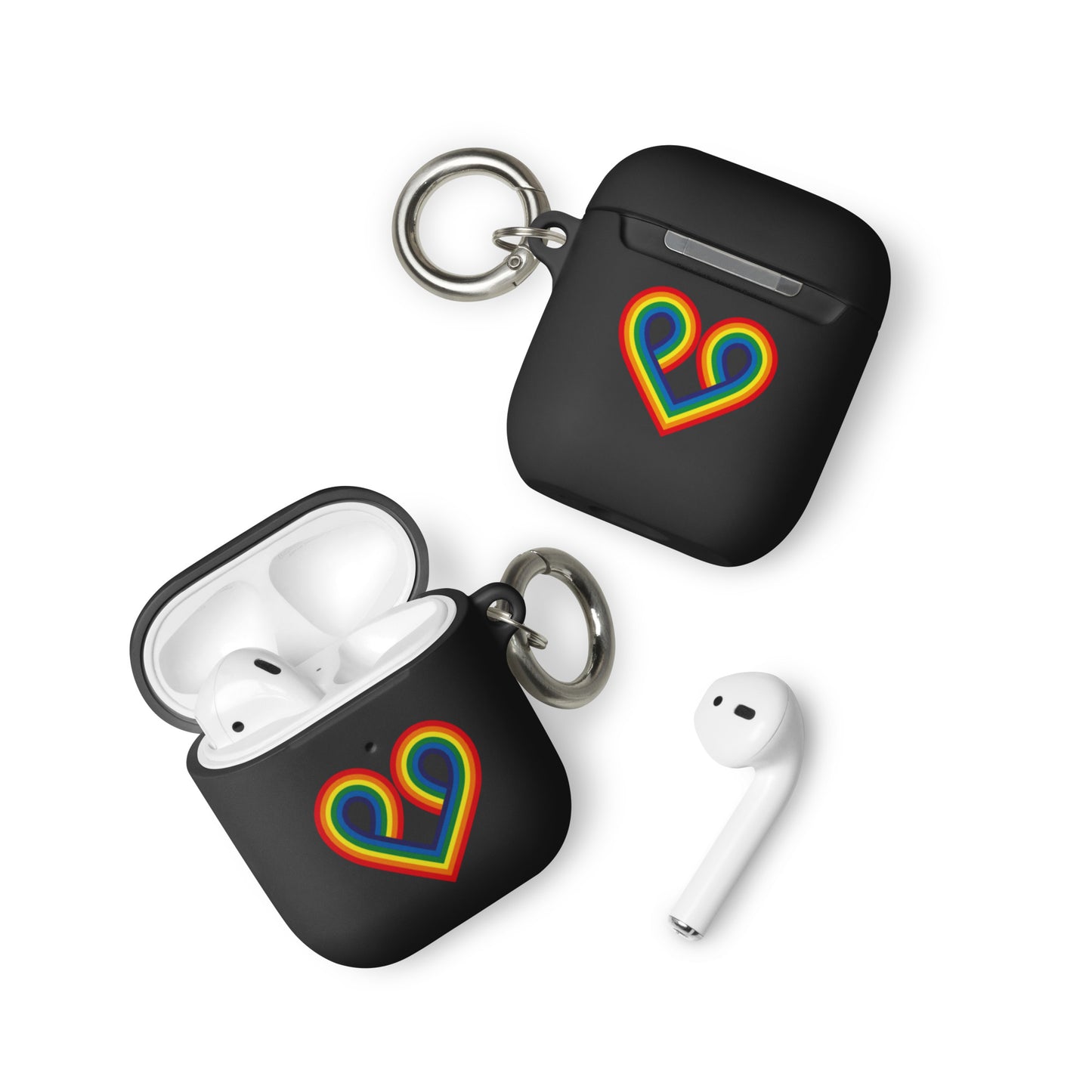 LGBTQ Pride Rubber Case for Apple AirPods - Pride Heart Black AirPods Pride rubber-case-for-airpods-black-airpods-front-64adcf1561e78