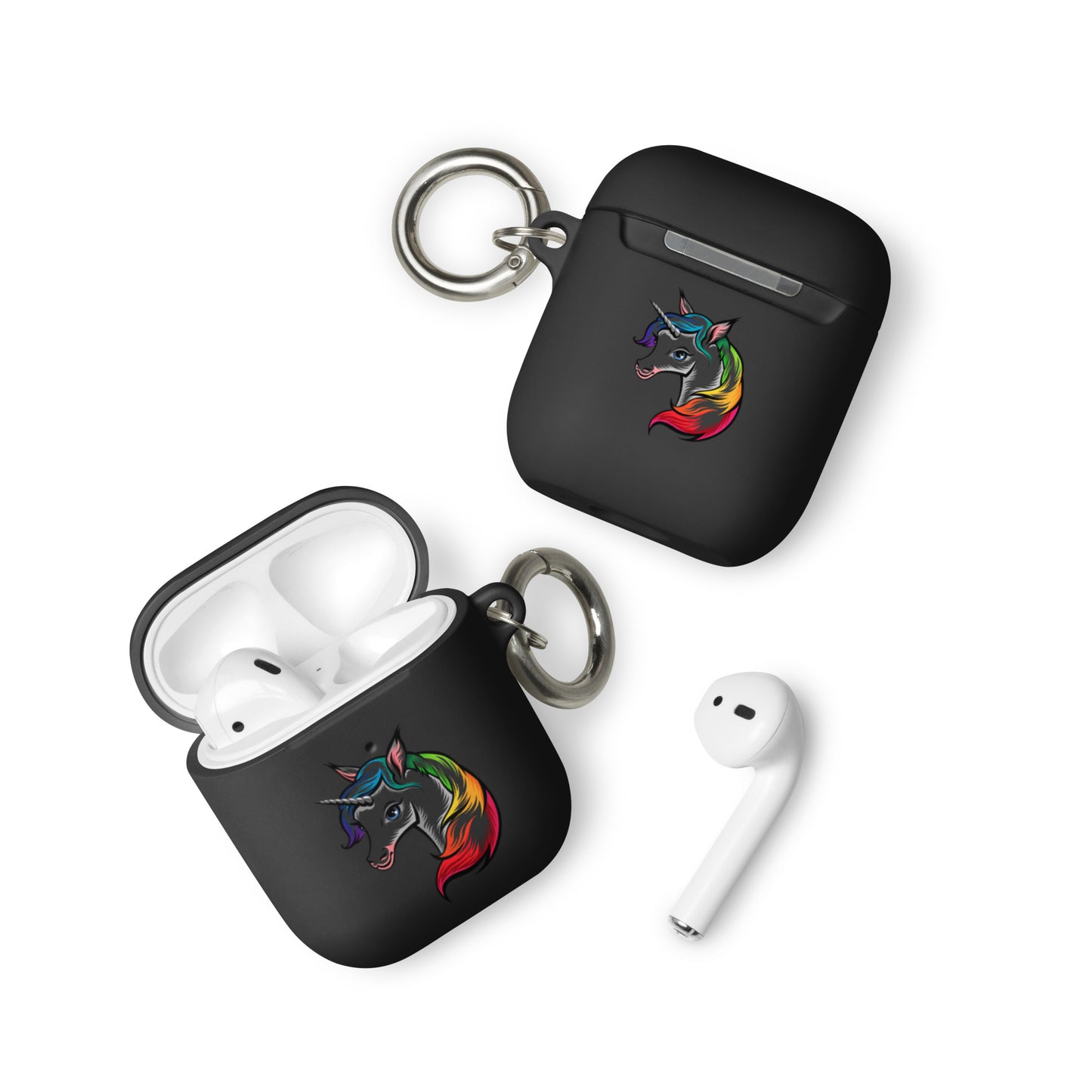 LGBTQ Pride Rubber Case for Apple AirPods - Rainbow Unicorn Black AirPods Pride rubber-case-for-airpods-black-airpods-front-64adcf443a634