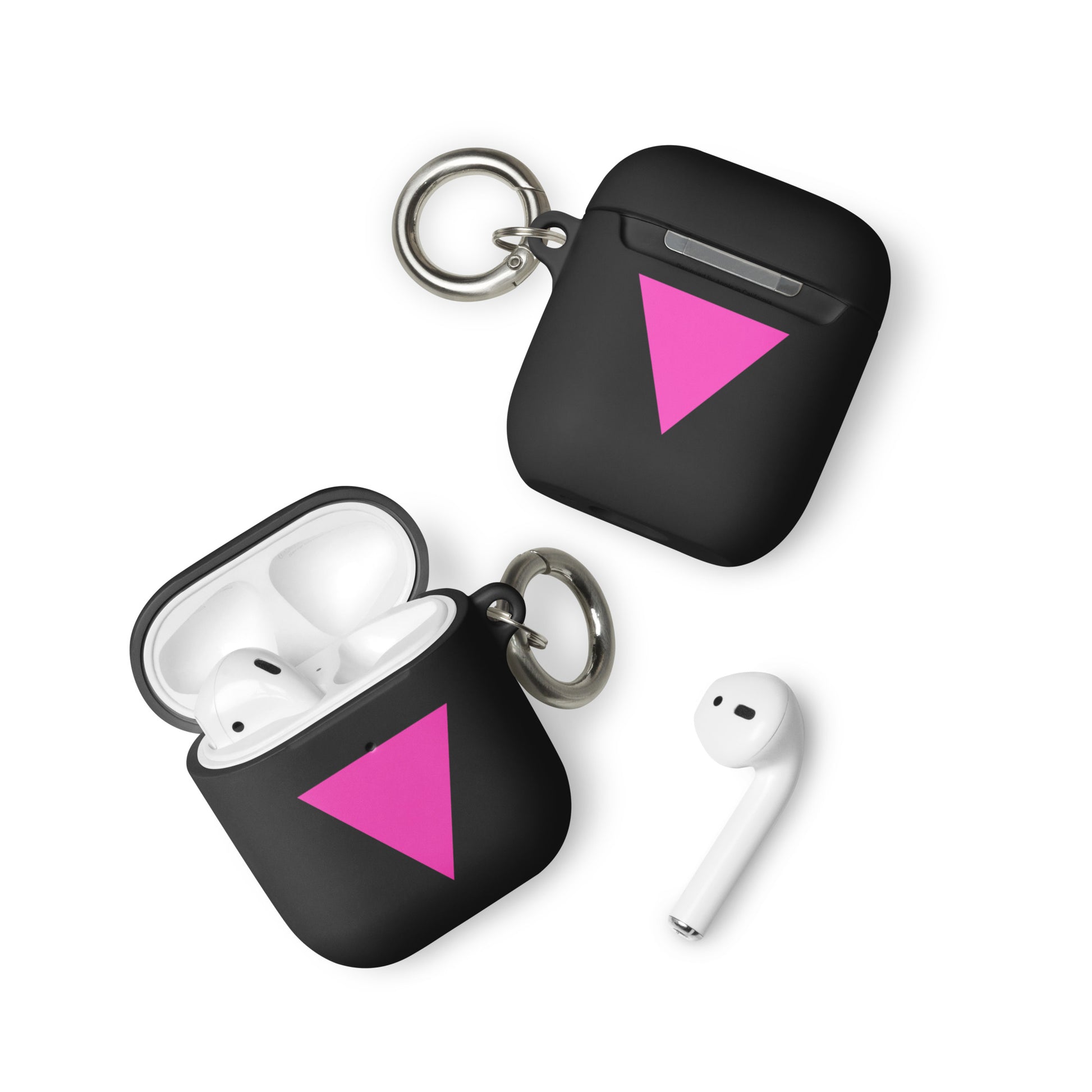 LGBTQ Pride Rubber Case for Apple AirPods - Pink Triangle Black AirPods Pride rubber-case-for-airpods-black-airpods-front-64adcf747116e