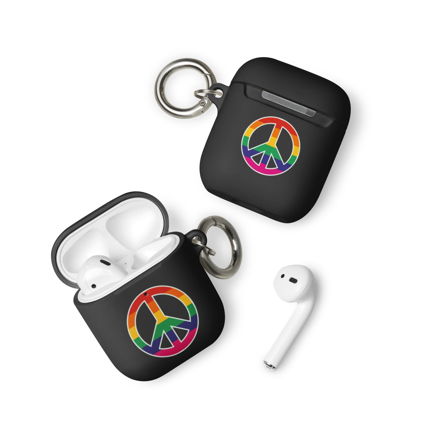 LGBTQ Pride Rubber Case for Apple AirPods - Peace Sign Symbol Black AirPods Pride rubber-case-for-airpods-black-airpods-front-64adcfd097ed1