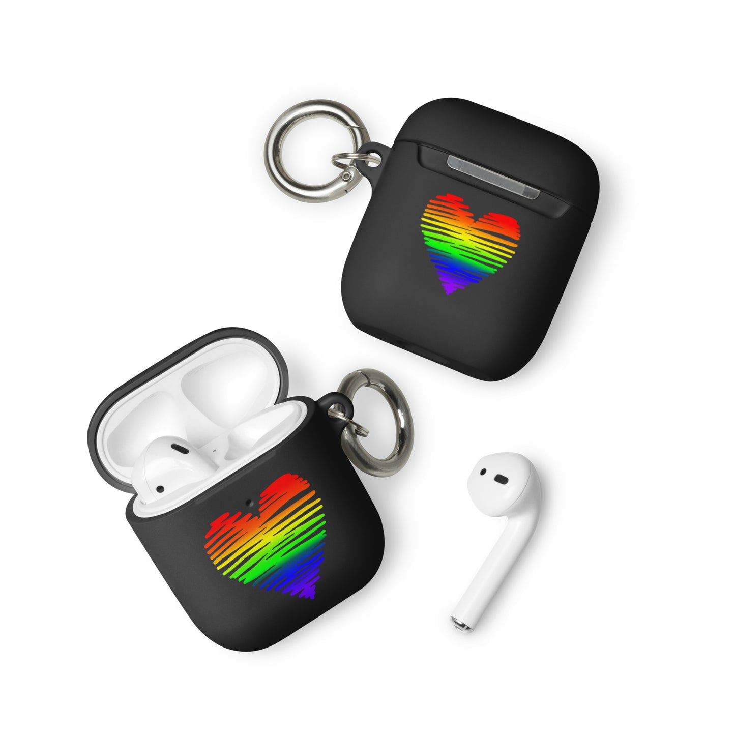 LGBTQ Pride Rubber Case for Apple AirPods - Heart Scribble Black AirPods Pride rubber-case-for-airpods-black-airpods-front-64add08977736