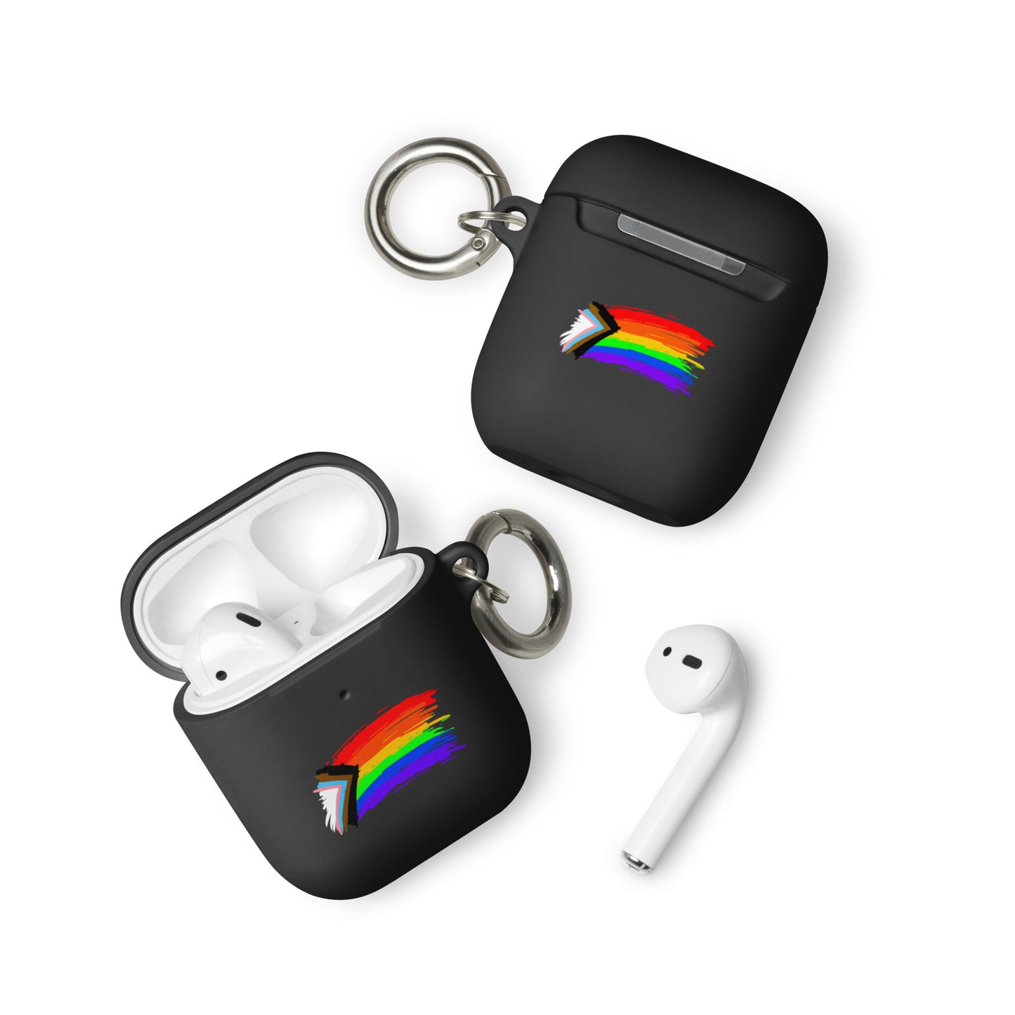 LGBTQ Pride Rubber Case for Apple AirPods - Progress Paint Black AirPods Pride rubber-case-for-airpods-black-airpods-front-64add1c48ef1b