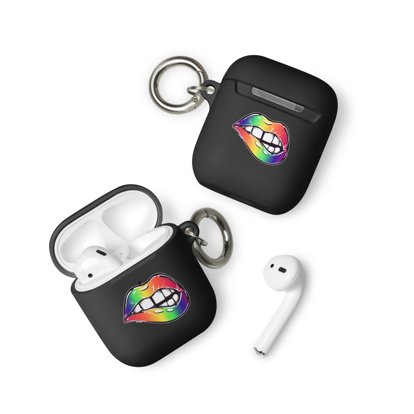 LGBTQ Pride Rubber Case for Apple AirPods - Rainbow Lips Black AirPods Pride rubber-case-for-airpods-black-airpods-front-64add2769ad11