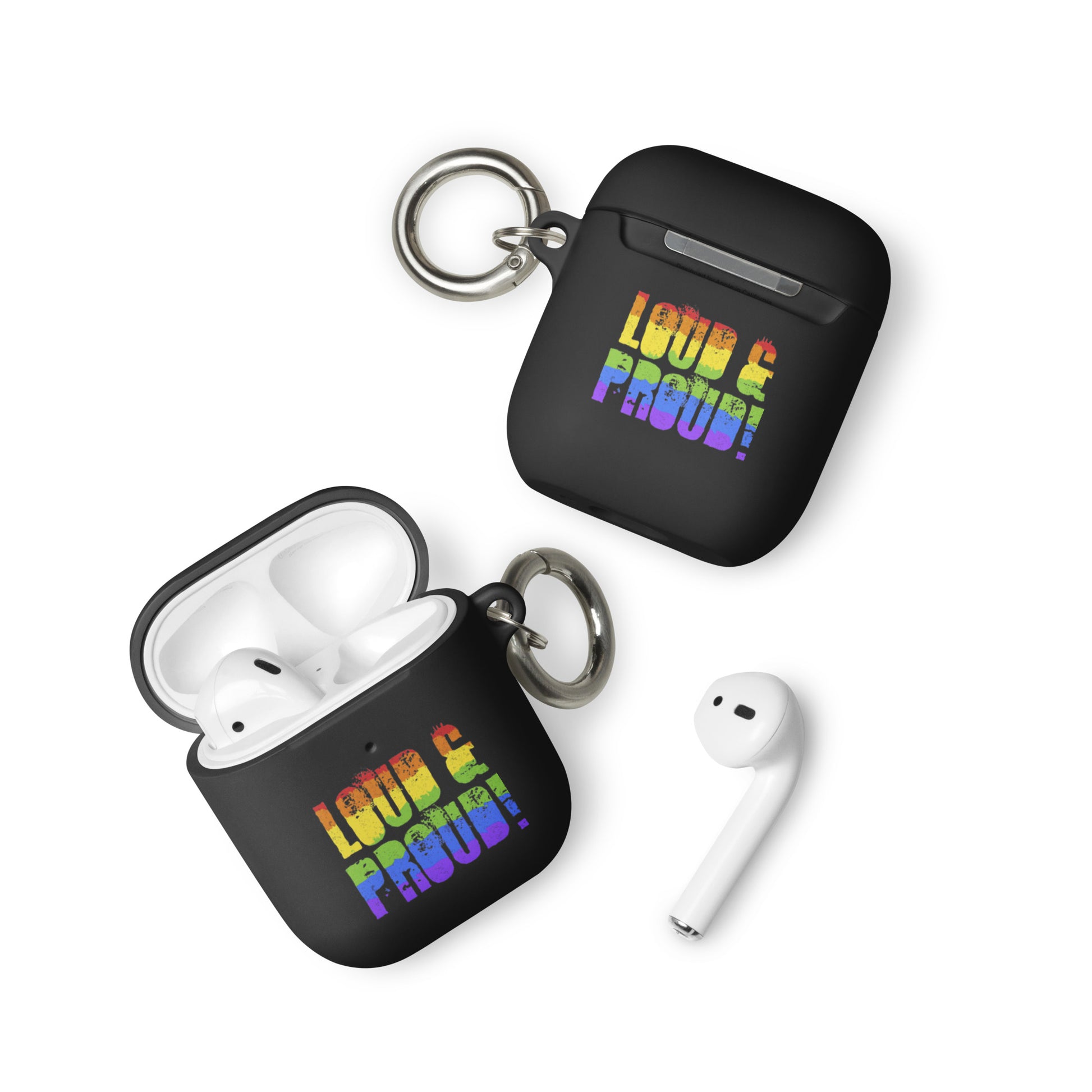 LGBTQ Pride Rubber Case for Apple AirPods - Loud and Proud Black AirPods Pride rubber-case-for-airpods-black-airpods-front-64add2a96ce90