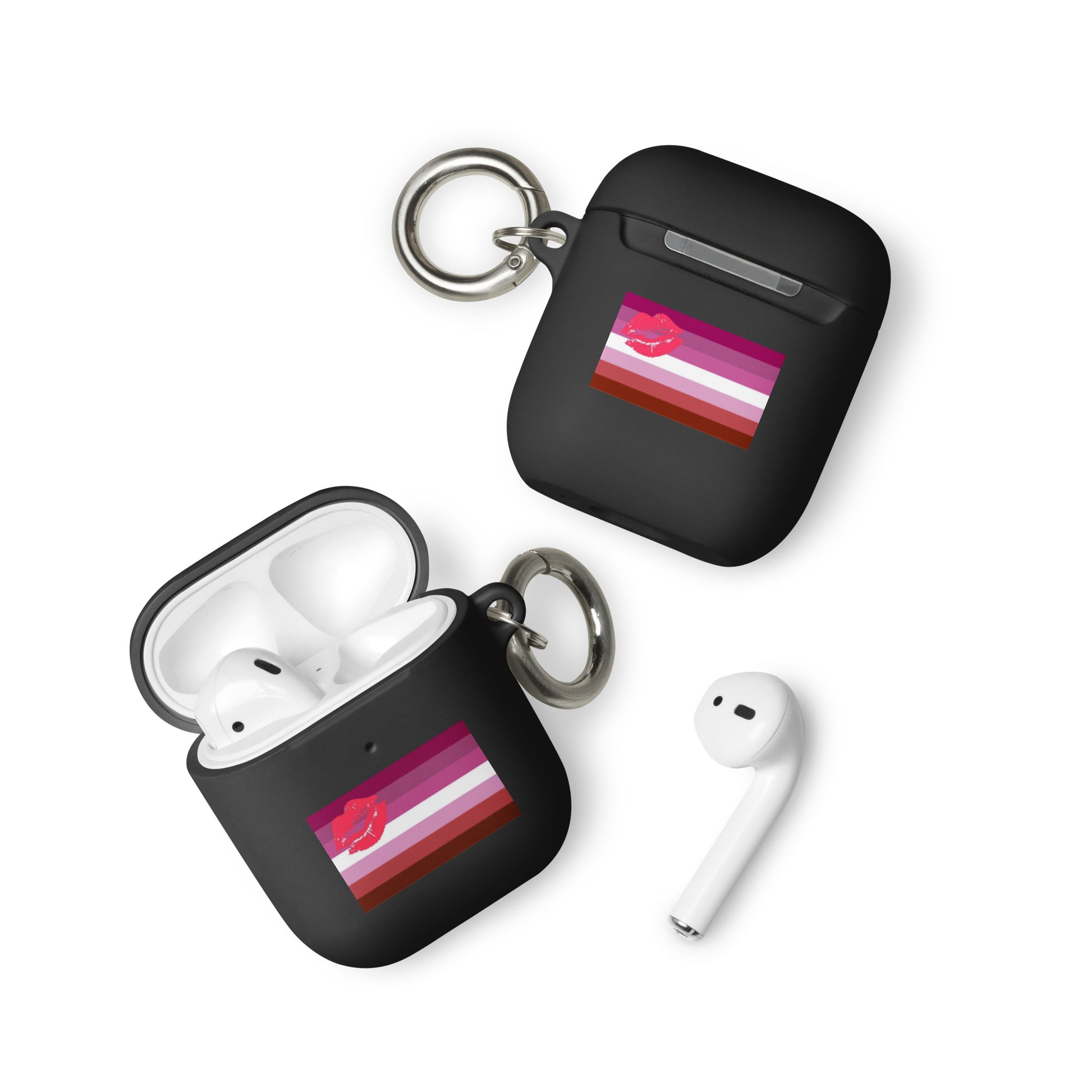 Lesbian Pride Flag Rubber Case for Apple AirPods - Lipstick Lesbian Black AirPods Lesbian rubber-case-for-airpods-black-airpods-front-64adea2ccad76