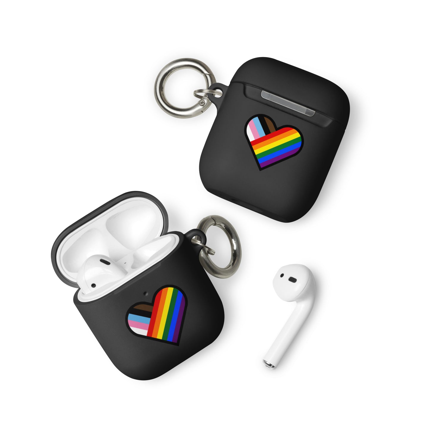 LGBTQ Pride Rubber Case for Apple AirPods - Progress Pride Heart Black AirPods Pride rubber-case-for-airpods-black-airpods-front-64adec5434b71