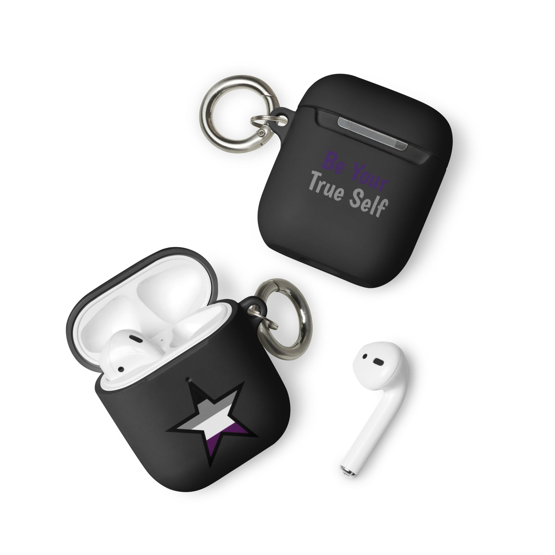 Asexual Ace Pride Rubber Case for Apple AirPods Star Black AirPods Asexual rubber-case-for-airpods-black-airpods-front-64ae0583ae071