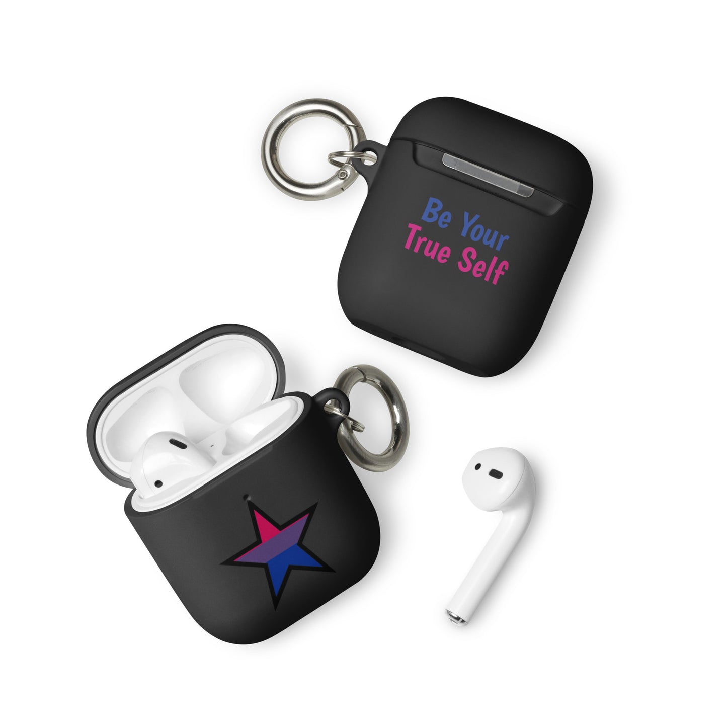 Bisexual Bi Pride Rubber Case for AirPods with Star Black AirPods Bisexual rubber-case-for-airpods-black-airpods-front-64ae05b1bd019