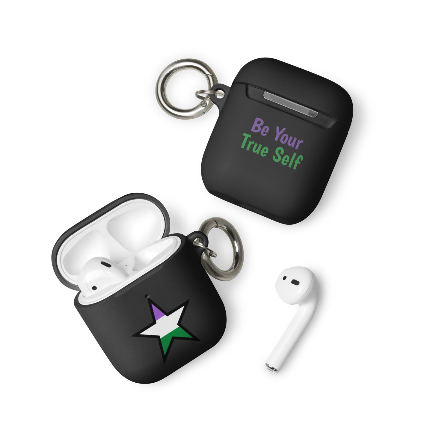 Genderqueer Pride Rubber Case for Apple AirPods - Star Black AirPods Genderqueer rubber-case-for-airpods-black-airpods-front-64ae0668ace67