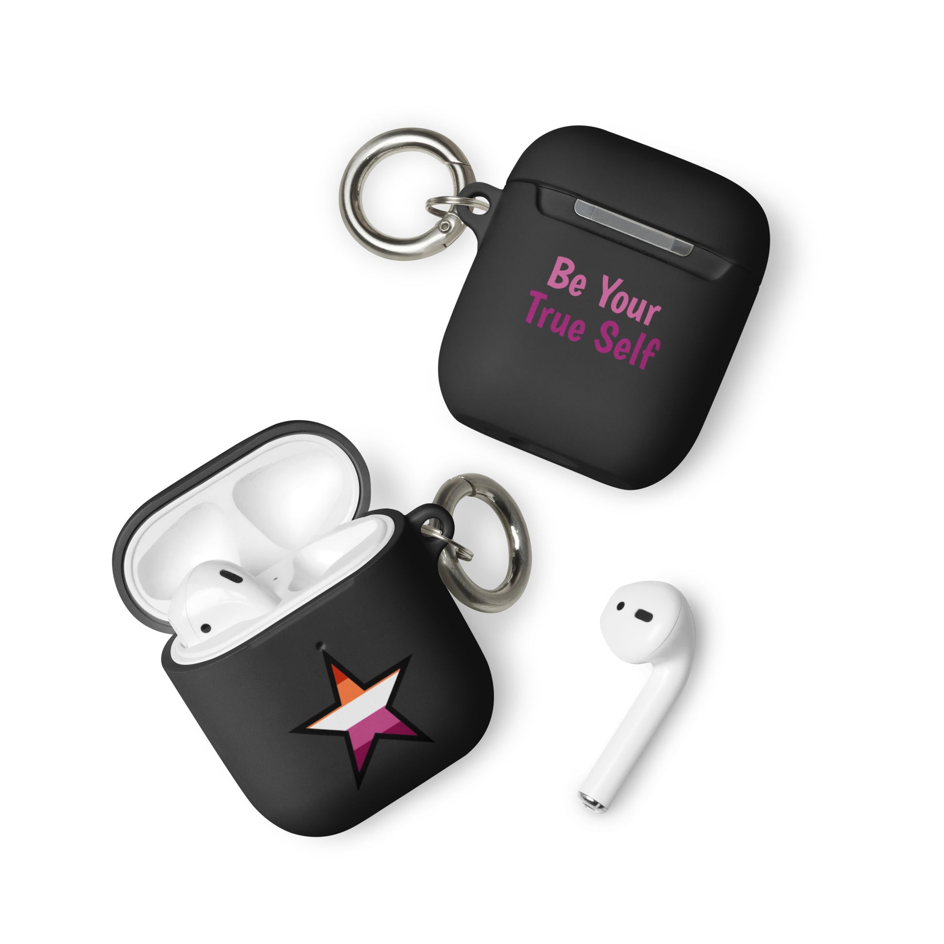 Lesbian Pride Rubber Case for AirPods - Star Black AirPods Lesbian rubber-case-for-airpods-black-airpods-front-64ae069e78db4