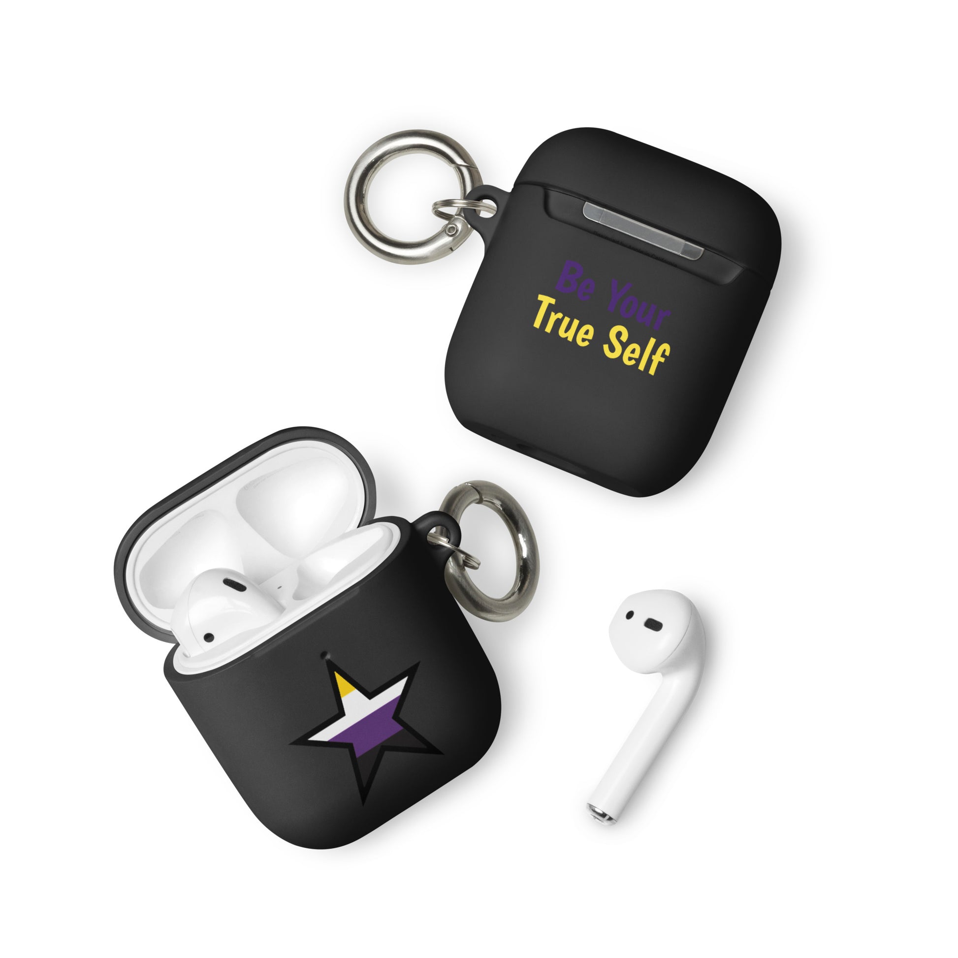 Nonbinary Enby Pride Rubber Case for AirPods - Star Black AirPods Nonbinary rubber-case-for-airpods-black-airpods-front-64ae06cc3a6b7