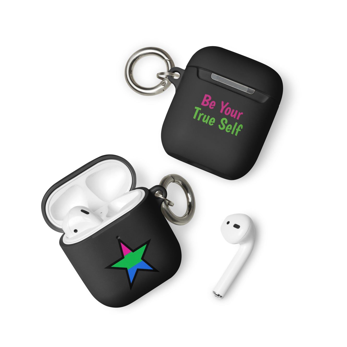 Polysexual Poly Pride Rubber Case for Apple AirPods - Star Black AirPods Polysexual rubber-case-for-airpods-black-airpods-front-64ae06f6f0177