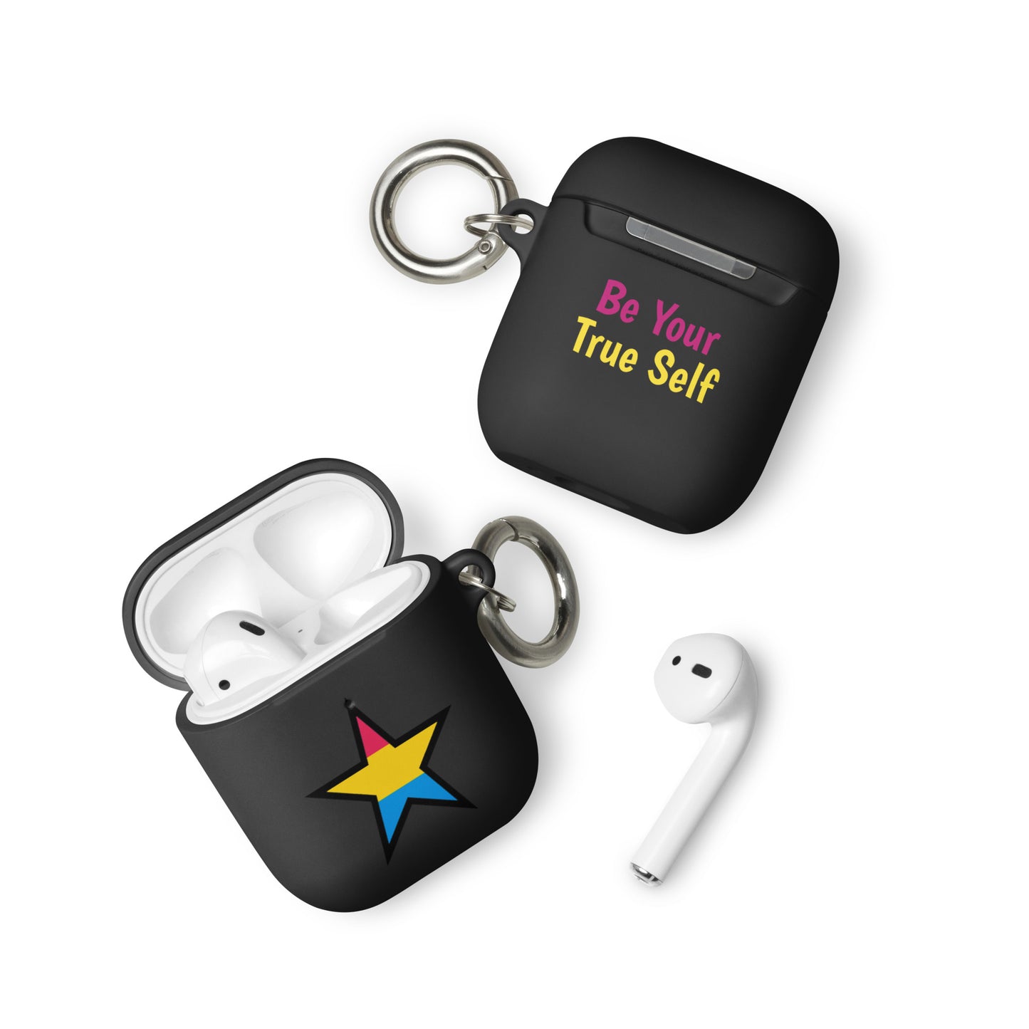 Pansexual Pan Pride Rubber Case for Apple AirPods - Star Black AirPods Pansexual rubber-case-for-airpods-black-airpods-front-64ae072e3e42c