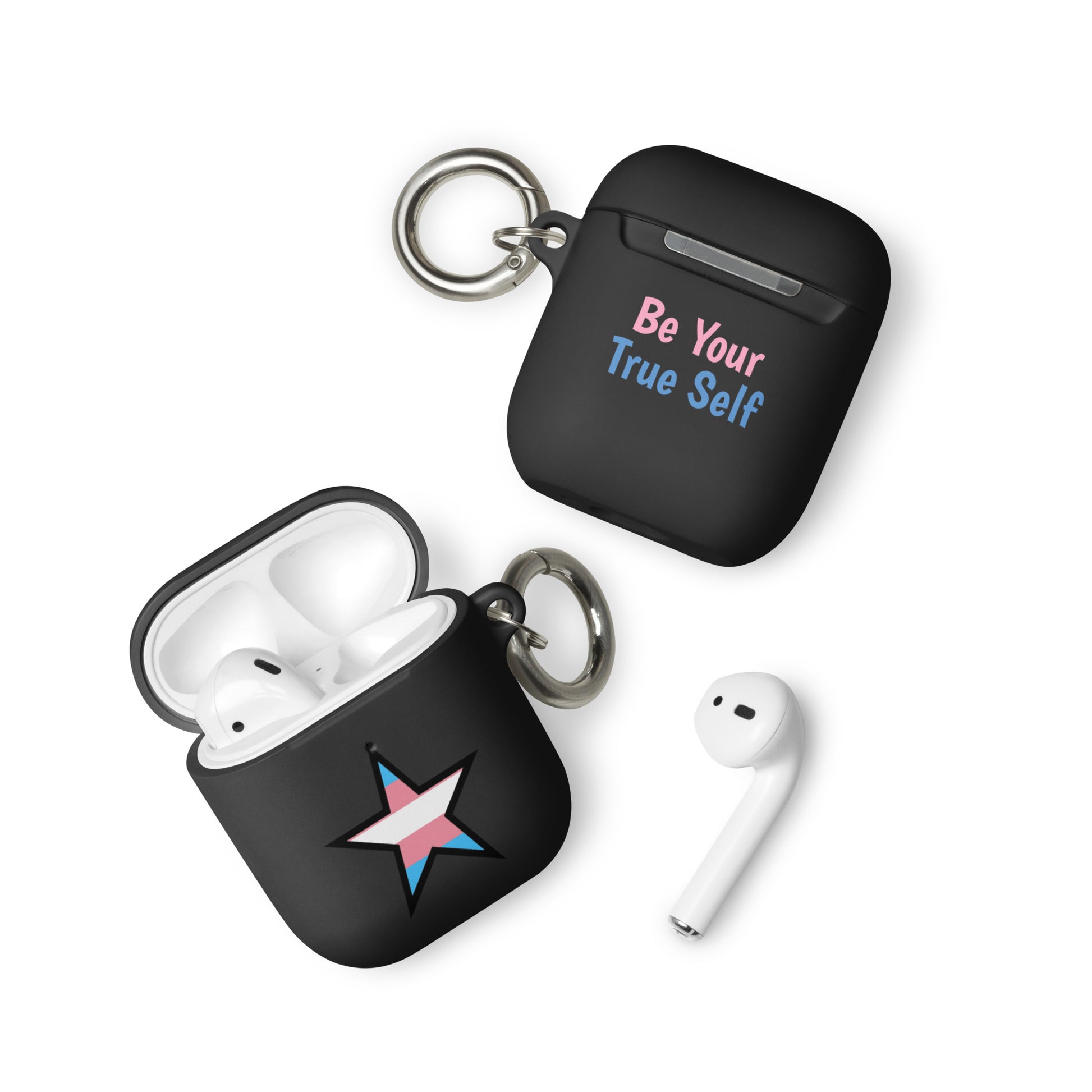 Transgender Trans Pride Rubber Case for Apple AirPods - Star Black AirPods Transgender rubber-case-for-airpods-black-airpods-front-64ae075977f4e