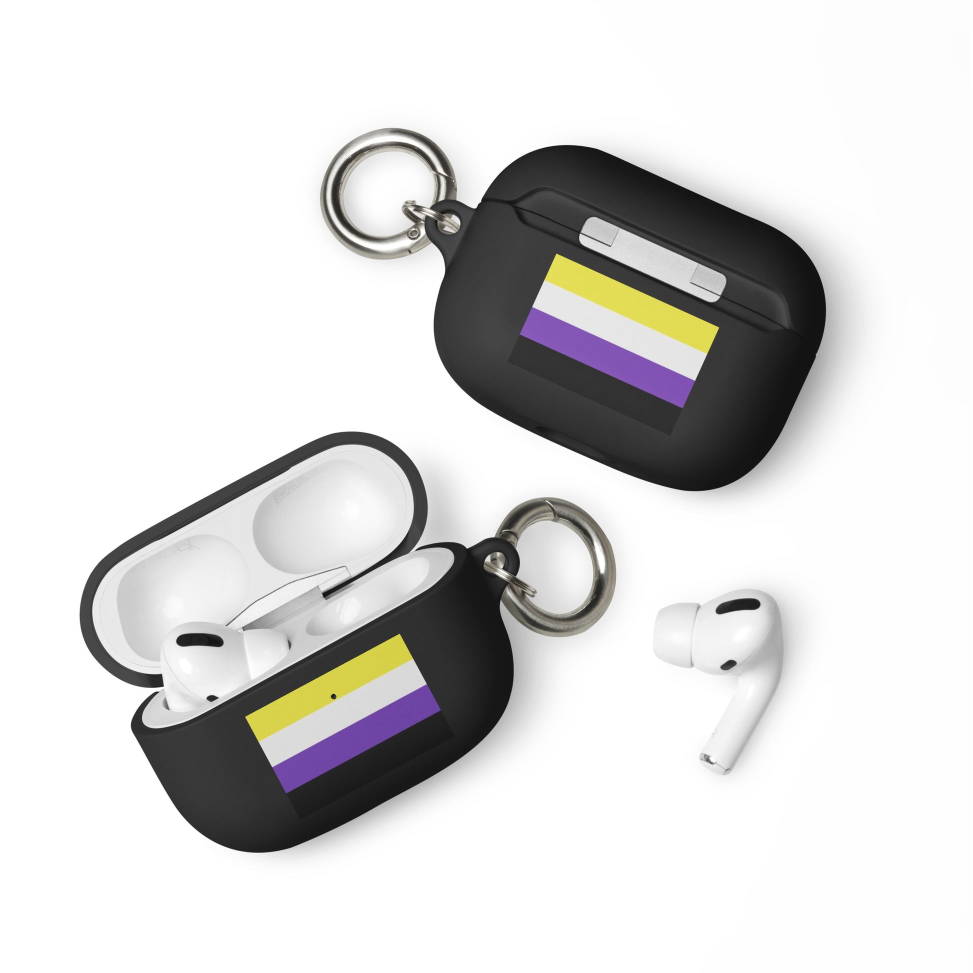 Nonbinary Enby Pride Flag Rubber Case for Apple AirPods Black AirPods Pro Nonbinary rubber-case-for-airpods-black-airpods-pro-front-64adcd596e643