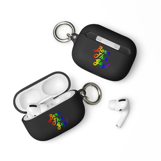 LGBTQ Pride Rubber Case for Apple AirPods - Born This Gay Black AirPods Pro Pride rubber-case-for-airpods-black-airpods-pro-front-64adce3652cae