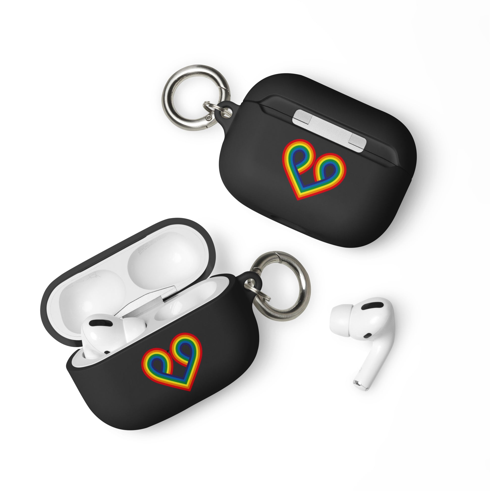 LGBTQ Pride Rubber Case for Apple AirPods - Pride Heart Black AirPods Pro Pride rubber-case-for-airpods-black-airpods-pro-front-64adcf15613b4