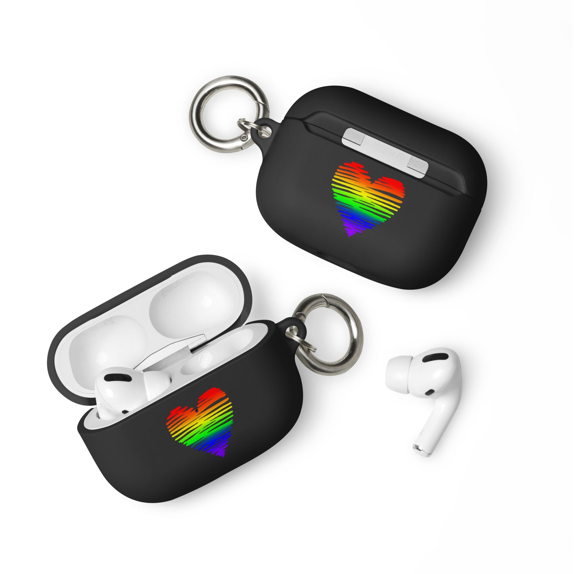 LGBTQ Pride Rubber Case for Apple AirPods - Heart Scribble Black AirPods Pro Pride rubber-case-for-airpods-black-airpods-pro-front-64add08976afa