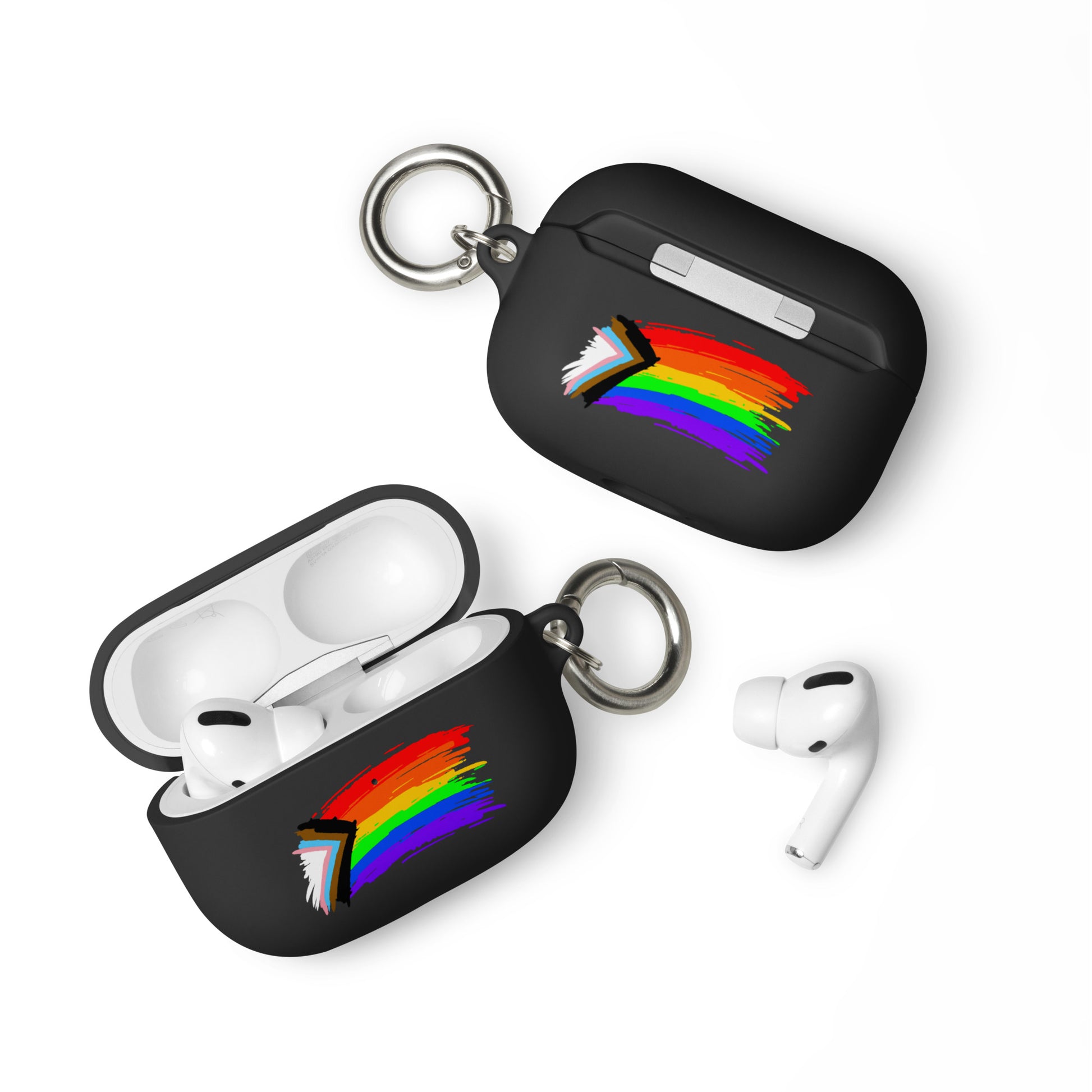 LGBTQ Pride Rubber Case for Apple AirPods - Progress Paint Black AirPods Pro Pride rubber-case-for-airpods-black-airpods-pro-front-64add1c48e19b