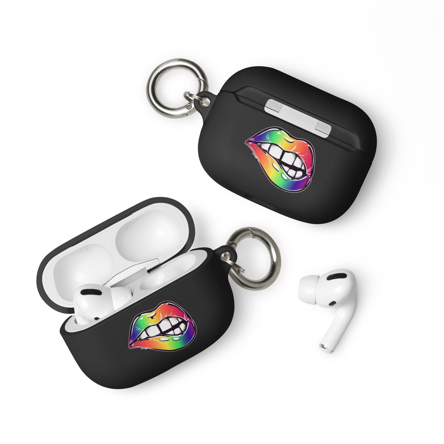 LGBTQ Pride Rubber Case for Apple AirPods - Rainbow Lips Black AirPods Pro Pride rubber-case-for-airpods-black-airpods-pro-front-64add2769a16f