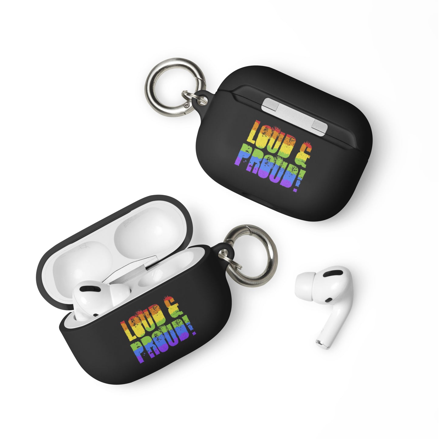 LGBTQ Pride Rubber Case for Apple AirPods - Loud and Proud Black AirPods Pro Pride rubber-case-for-airpods-black-airpods-pro-front-64add2a96a223