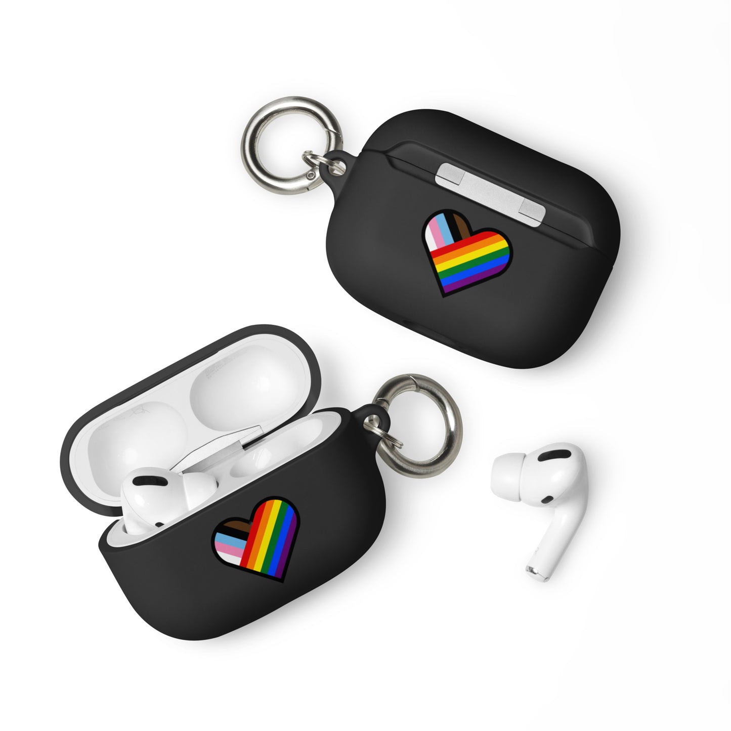 LGBTQ Pride Rubber Case for Apple AirPods - Progress Pride Heart Black AirPods Pro Pride rubber-case-for-airpods-black-airpods-pro-front-64adec5434c13