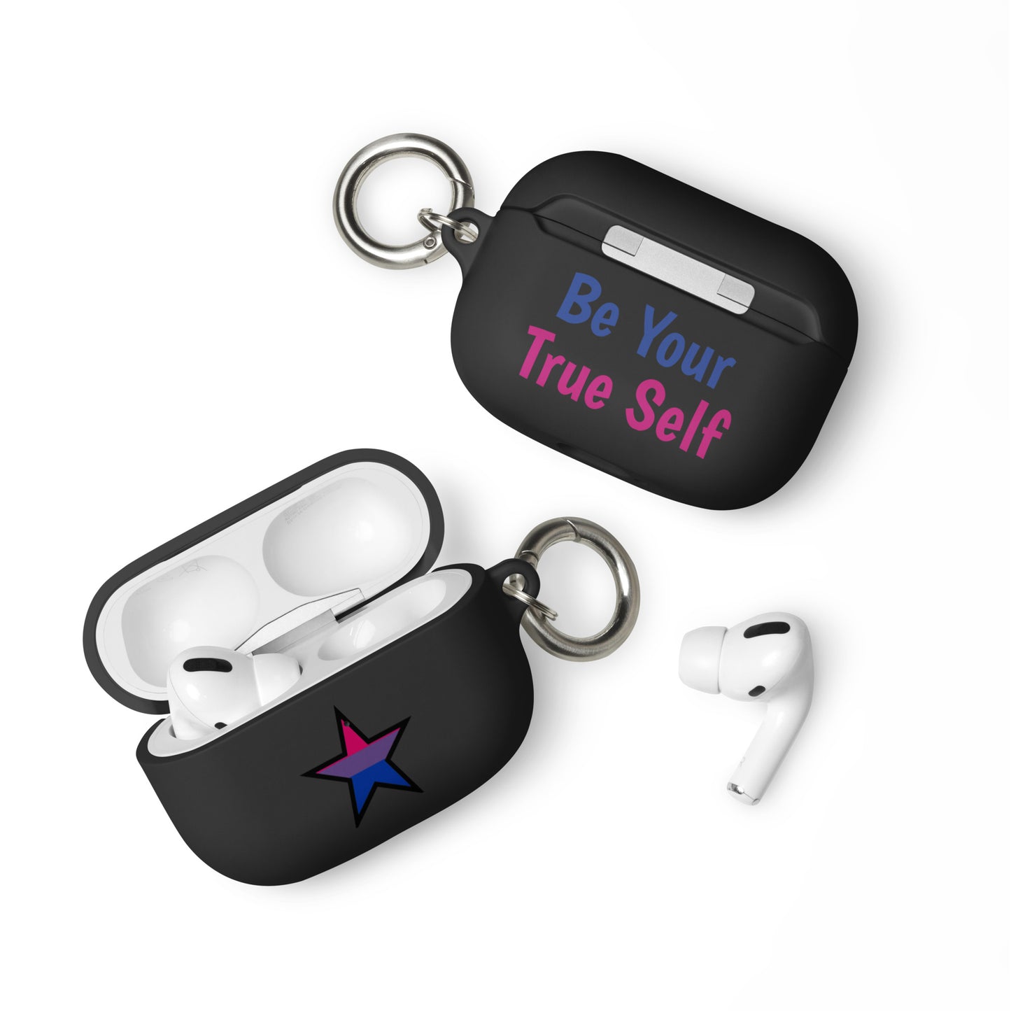 Bisexual Bi Pride Rubber Case for AirPods with Star Black AirPods Pro Bisexual rubber-case-for-airpods-black-airpods-pro-front-64ae05b1bc0be