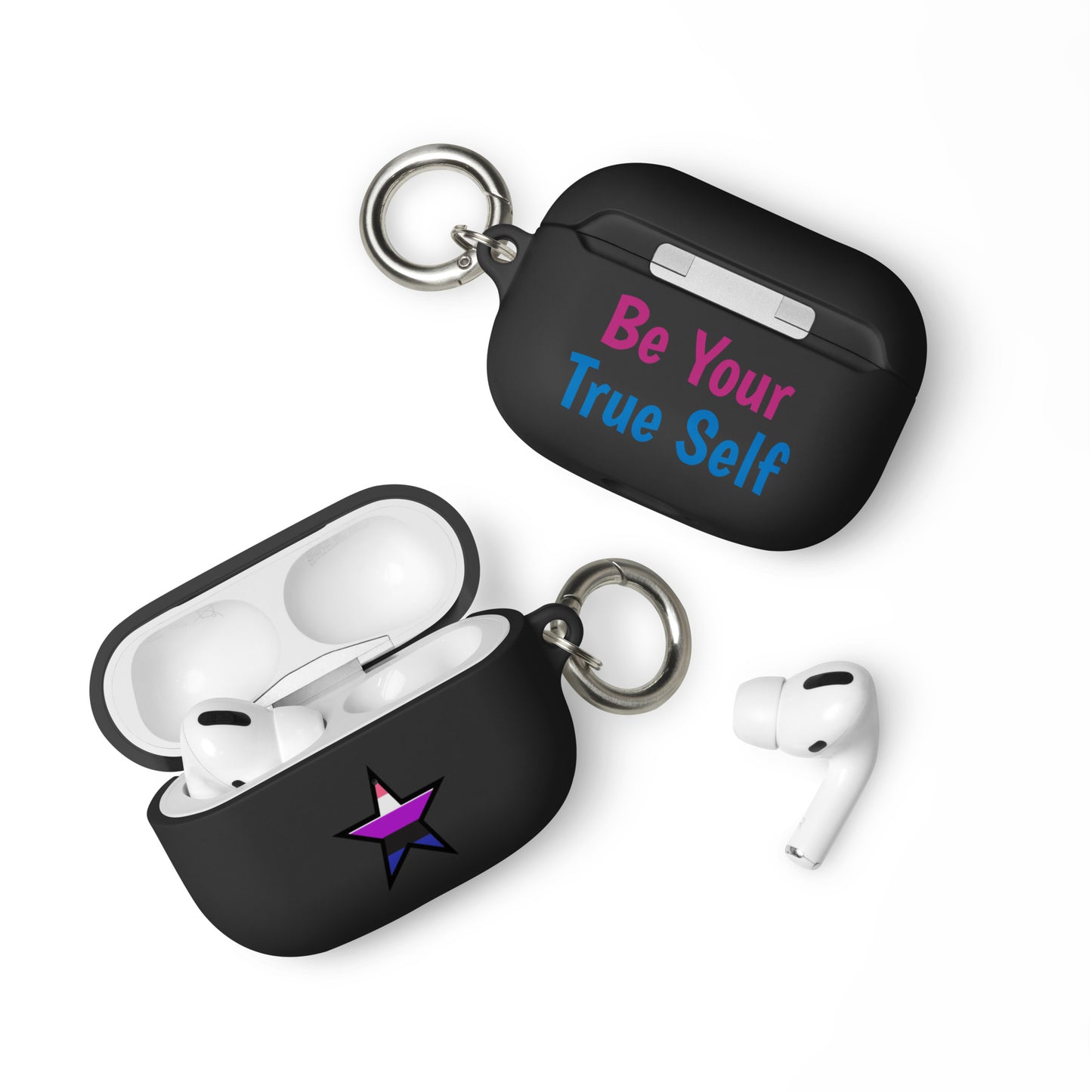 Genderfluid Pride Rubber Case for Apple AirPods - Star Black AirPods Pro Genderfluid rubber-case-for-airpods-black-airpods-pro-front-64ae061c03618