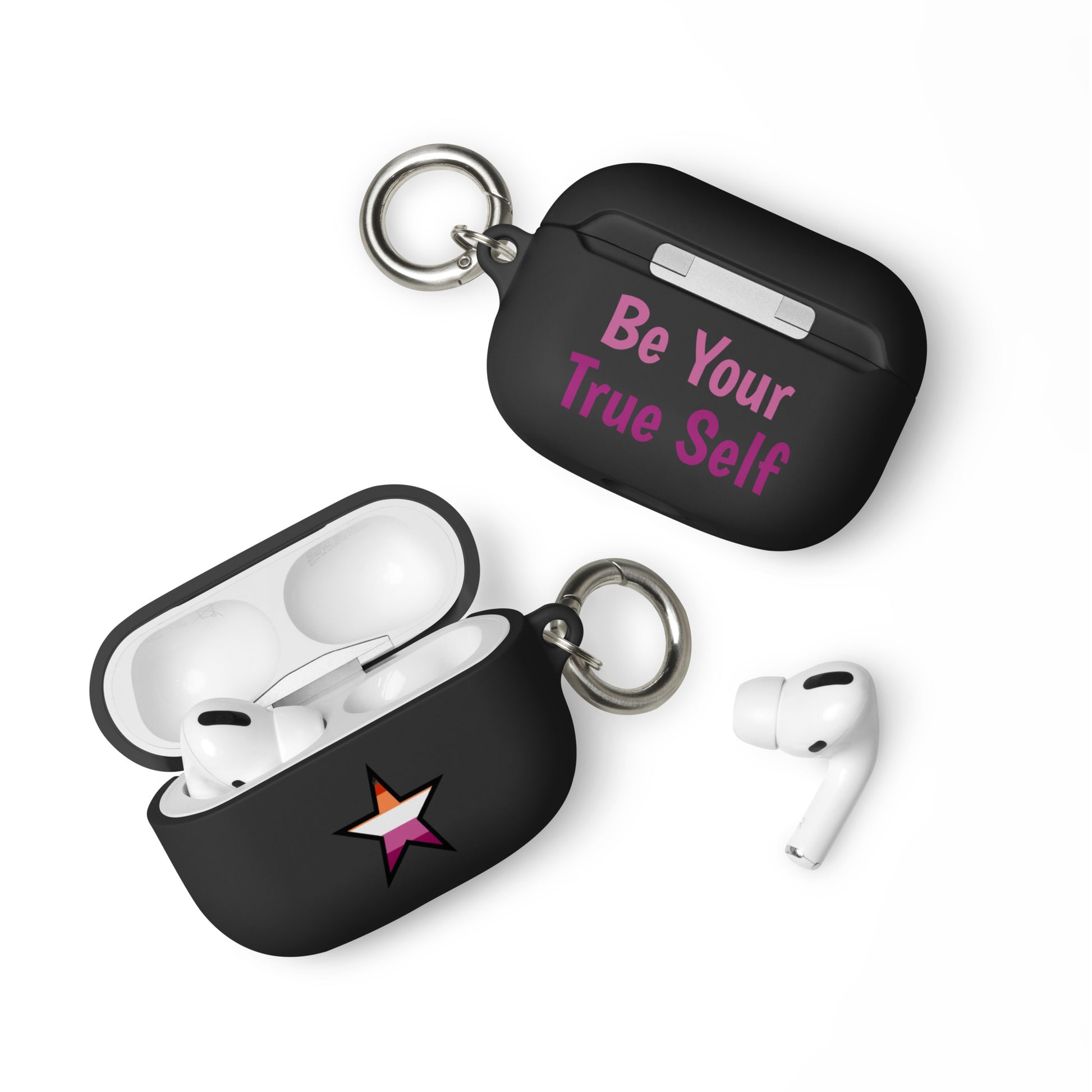 Lesbian Pride Rubber Case for AirPods - Star Black AirPods Pro Lesbian rubber-case-for-airpods-black-airpods-pro-front-64ae069e78174