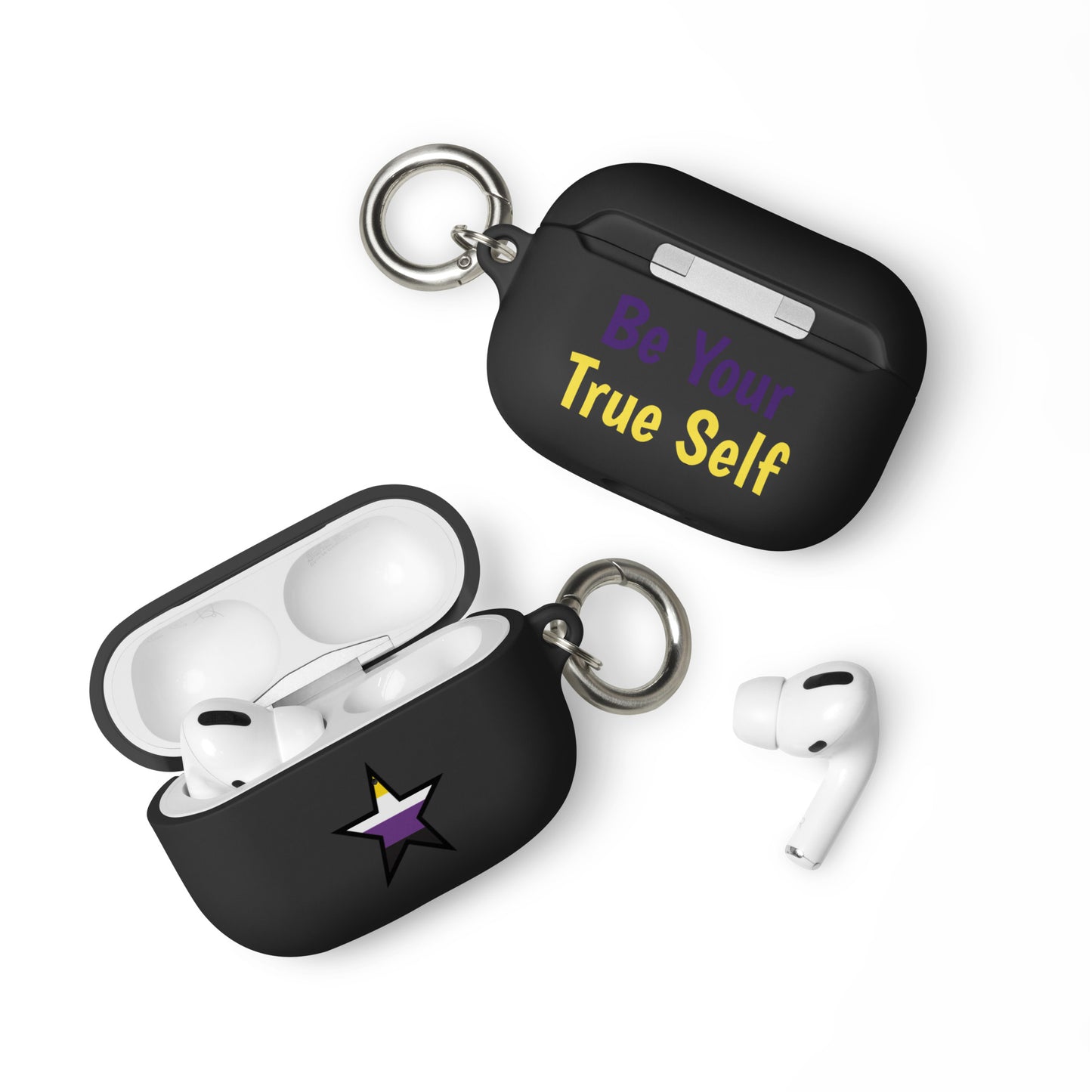 Nonbinary Enby Pride Rubber Case for AirPods - Star Black AirPods Pro Nonbinary rubber-case-for-airpods-black-airpods-pro-front-64ae06cc38125