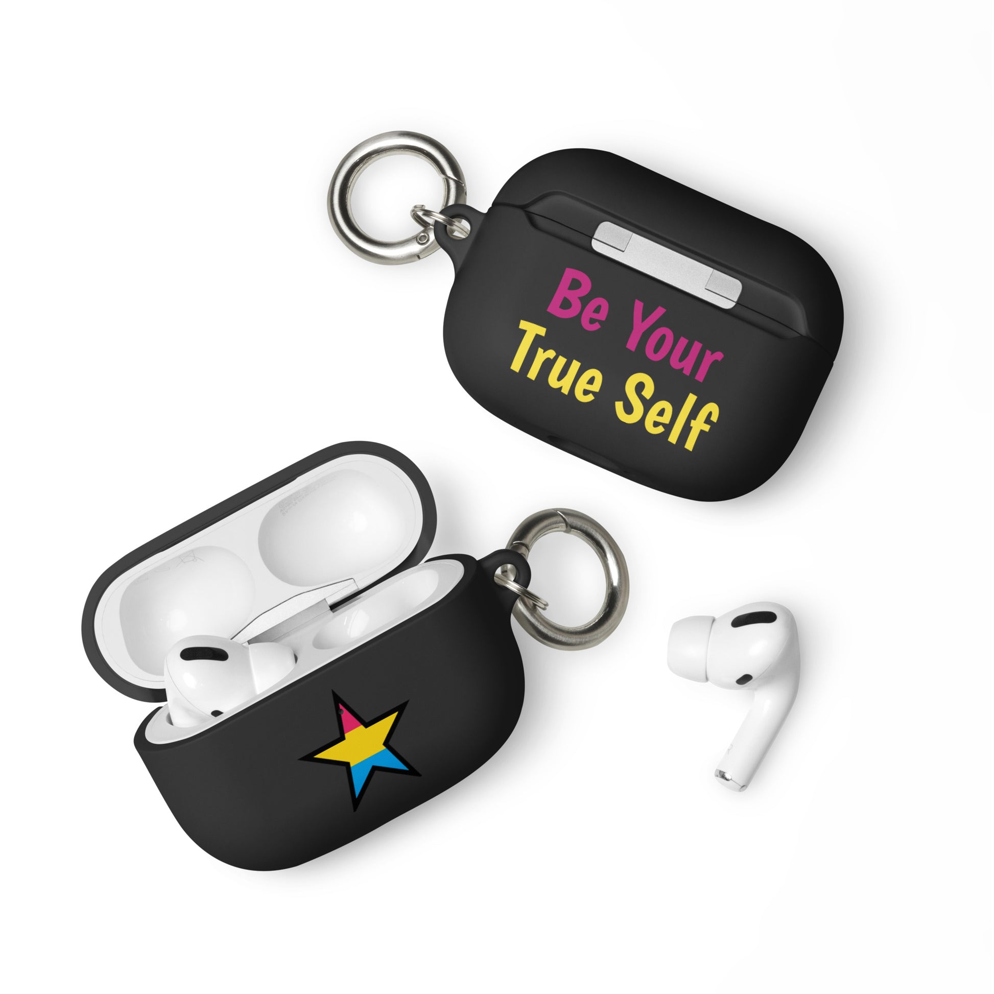 Pansexual Pan Pride Rubber Case for Apple AirPods - Star Black AirPods Pro Pansexual rubber-case-for-airpods-black-airpods-pro-front-64ae072e3d788