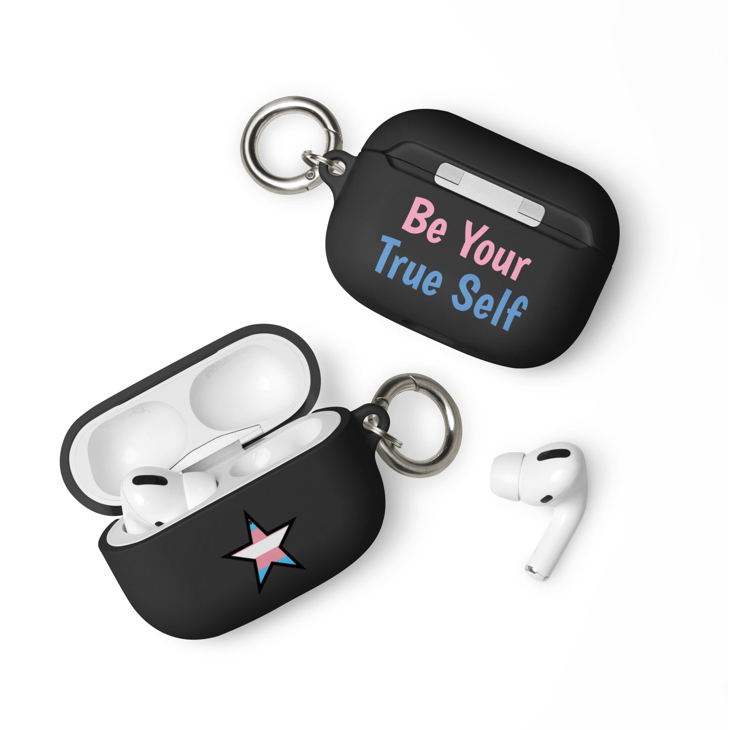 Transgender Trans Pride Rubber Case for Apple AirPods - Star Black AirPods Pro Transgender rubber-case-for-airpods-black-airpods-pro-front-64ae075976e43