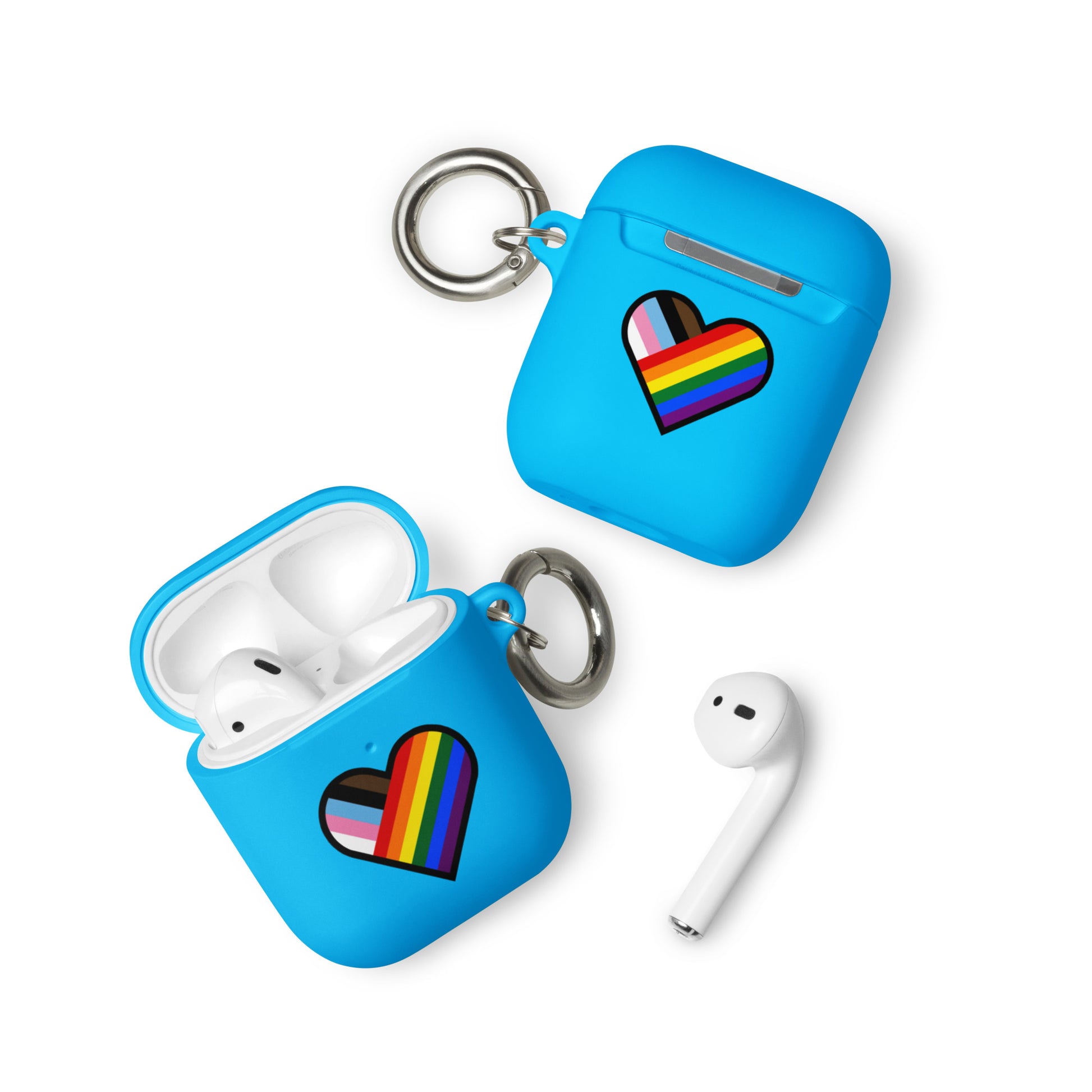 LGBTQ Pride Rubber Case for Apple AirPods - Progress Pride Heart Blue AirPods Pride rubber-case-for-airpods-blue-airpods-front-64adec5434df8