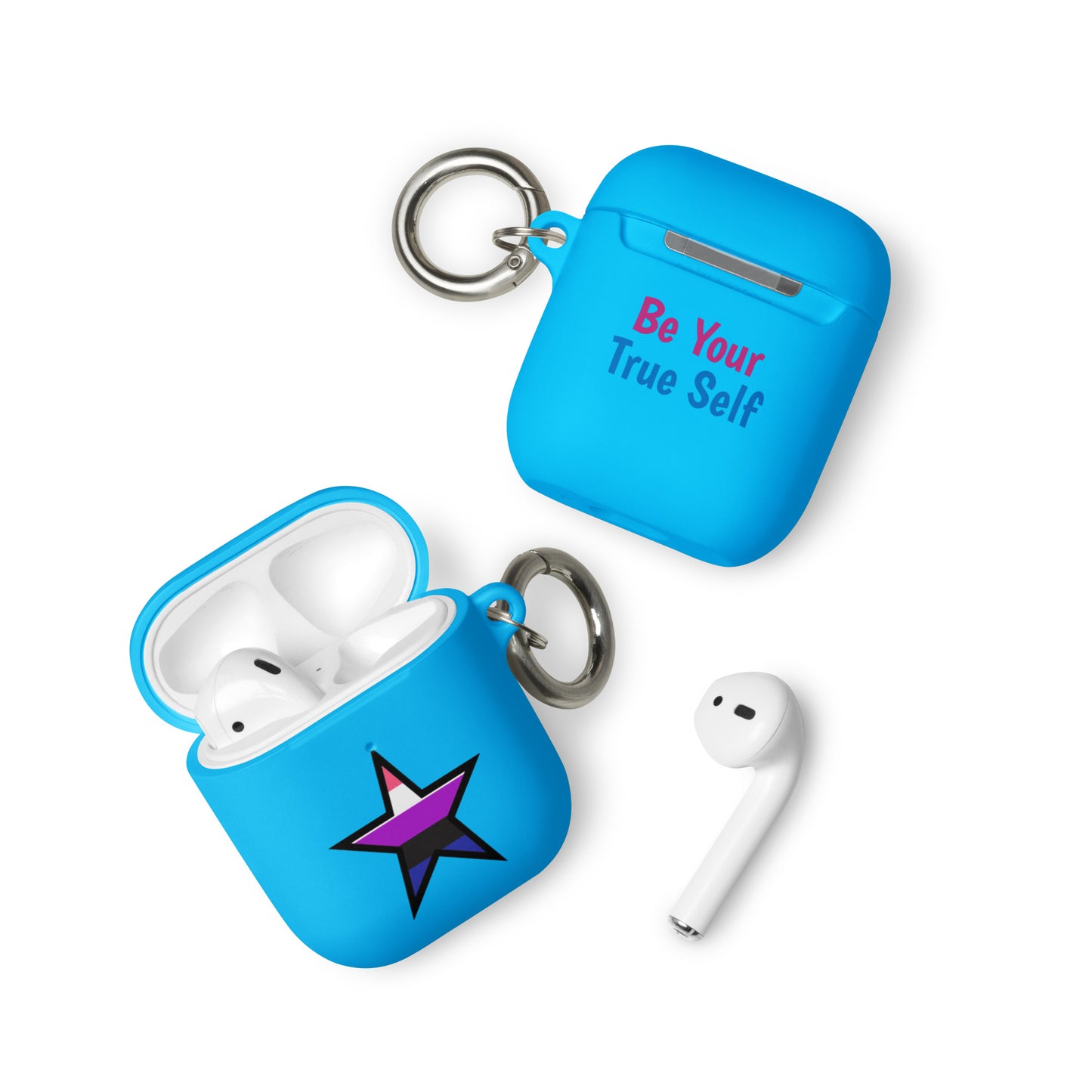 Genderfluid Pride Rubber Case for Apple AirPods - Star Blue AirPods Genderfluid rubber-case-for-airpods-blue-airpods-front-64ae061c045f1