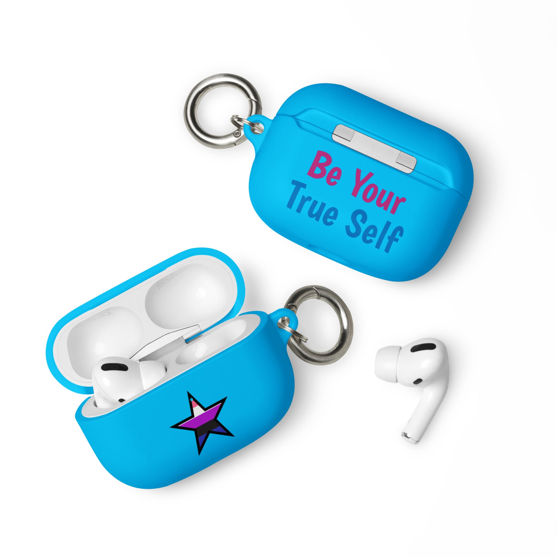 Genderfluid Pride Rubber Case for Apple AirPods - Star Blue AirPods Pro Genderfluid rubber-case-for-airpods-blue-airpods-pro-front-64ae061c046cd