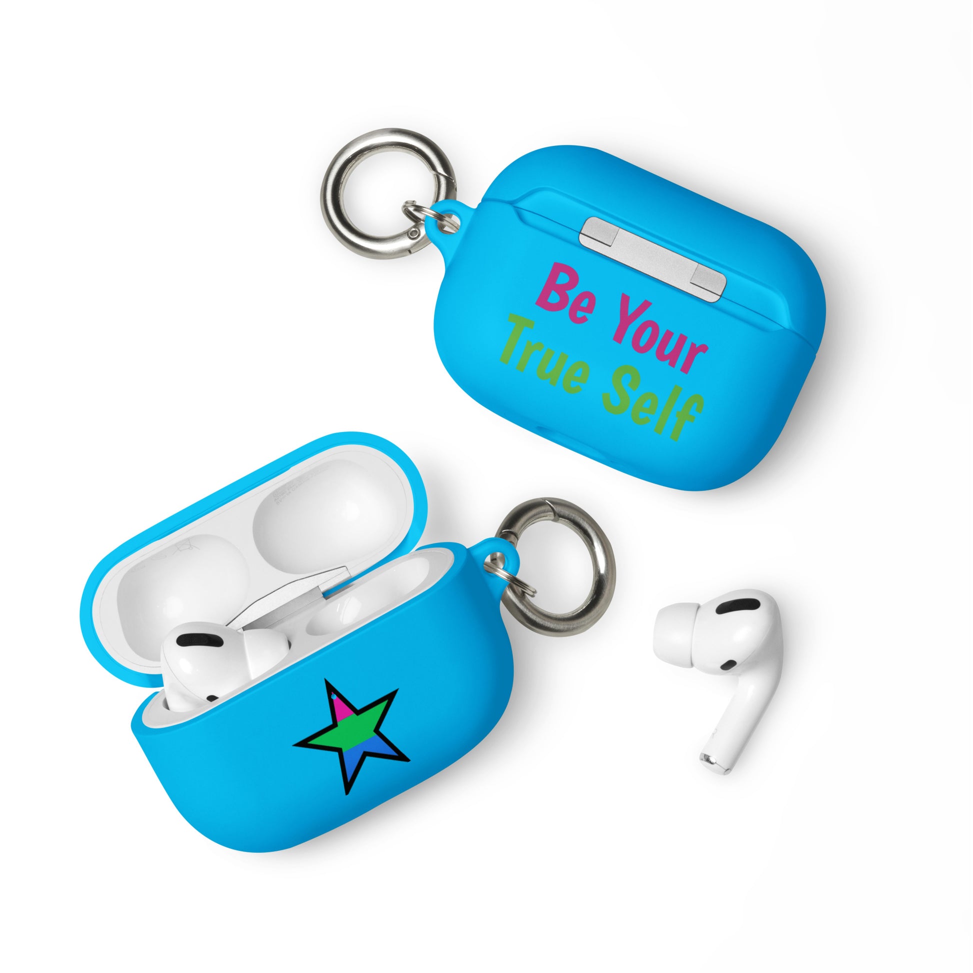 Polysexual Poly Pride Rubber Case for Apple AirPods - Star Blue AirPods Pro Polysexual rubber-case-for-airpods-blue-airpods-pro-front-64ae06f6f034b