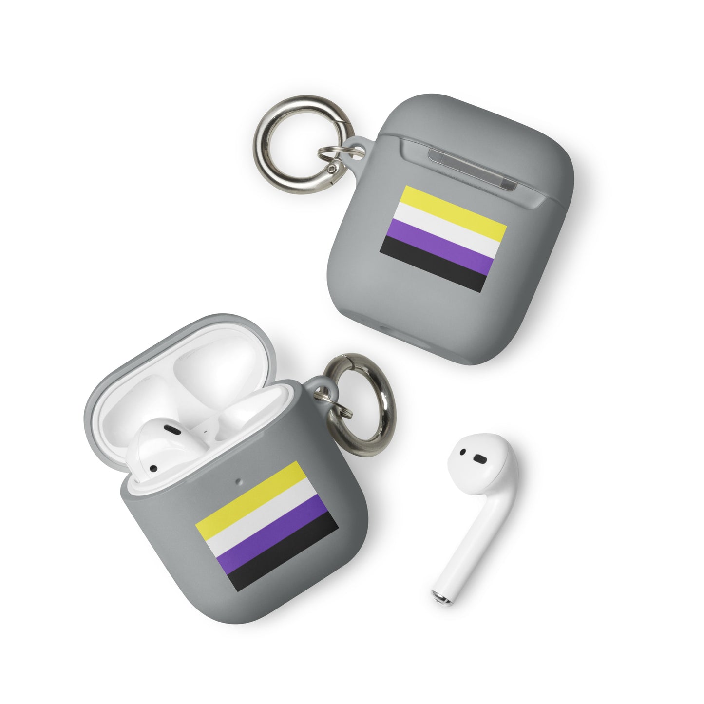 Nonbinary Enby Pride Flag Rubber Case for Apple AirPods Grey AirPods Nonbinary rubber-case-for-airpods-grey-airpods-front-64adcd5970d18