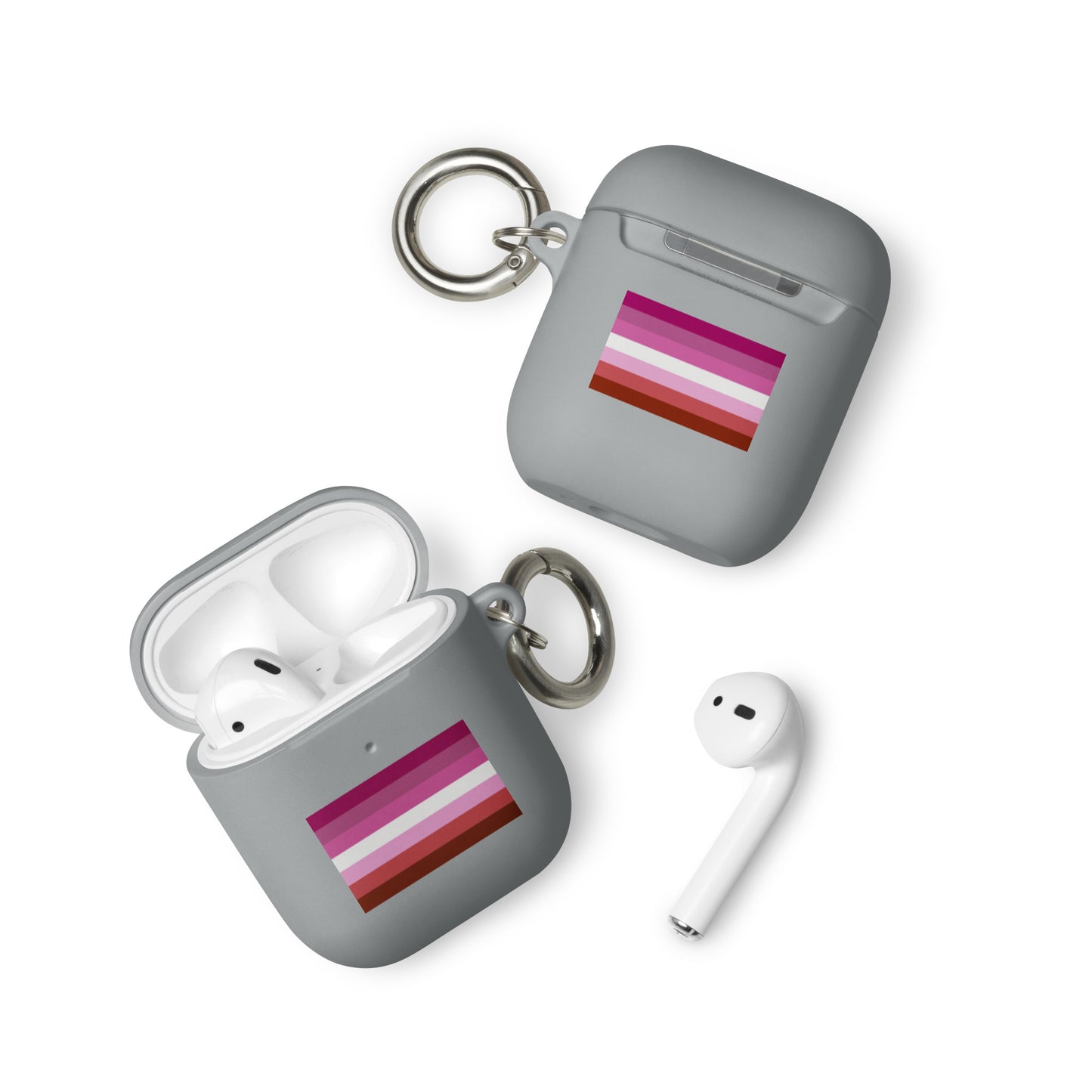 Lesbian Pride Flag Rubber Case for Apple AirPods Grey AirPods Lesbian rubber-case-for-airpods-grey-airpods-front-64adcdd085ae1