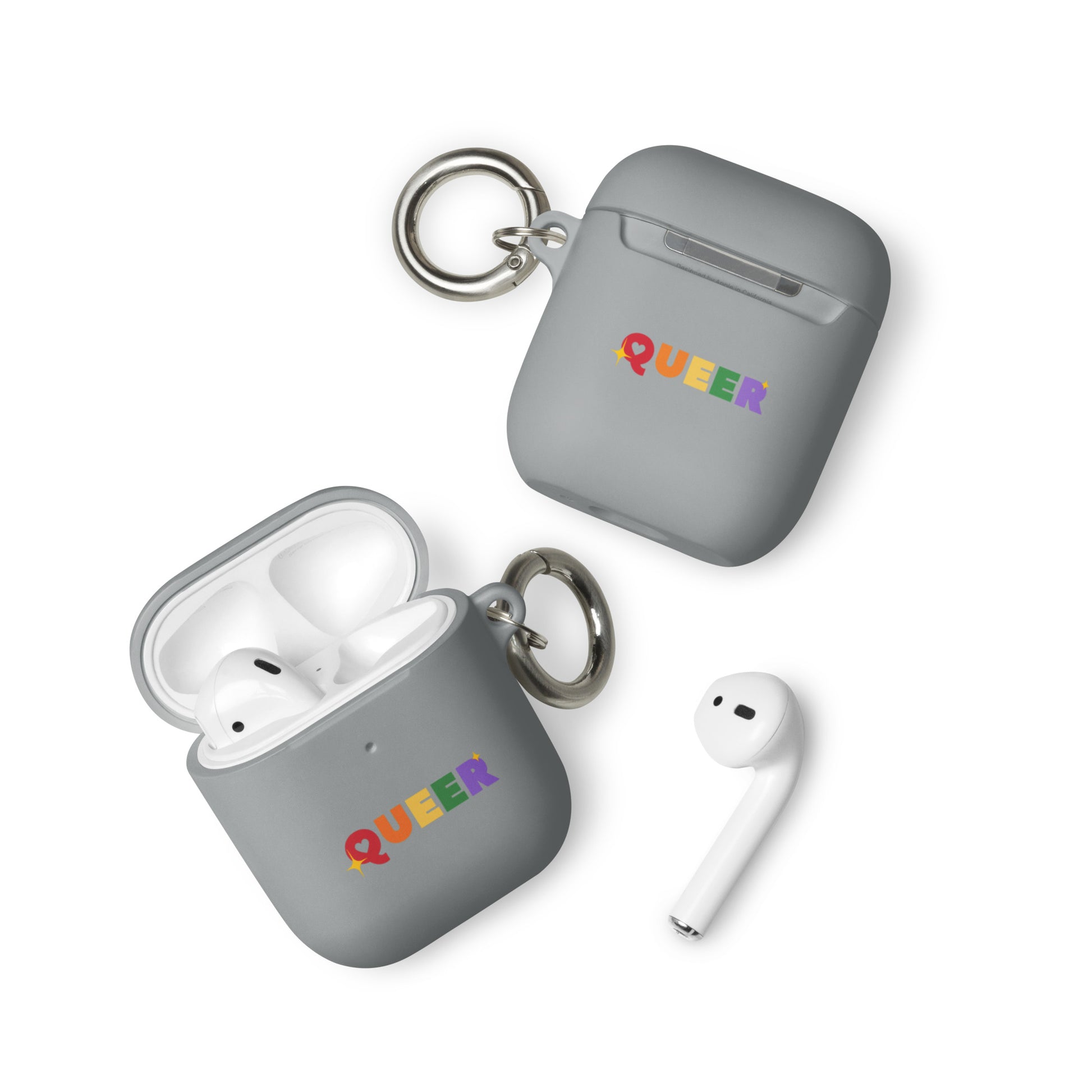 LGBTQ Pride Rubber Case for Apple AirPods - Queer Grey AirPods Pride rubber-case-for-airpods-grey-airpods-front-64adceae77cc1