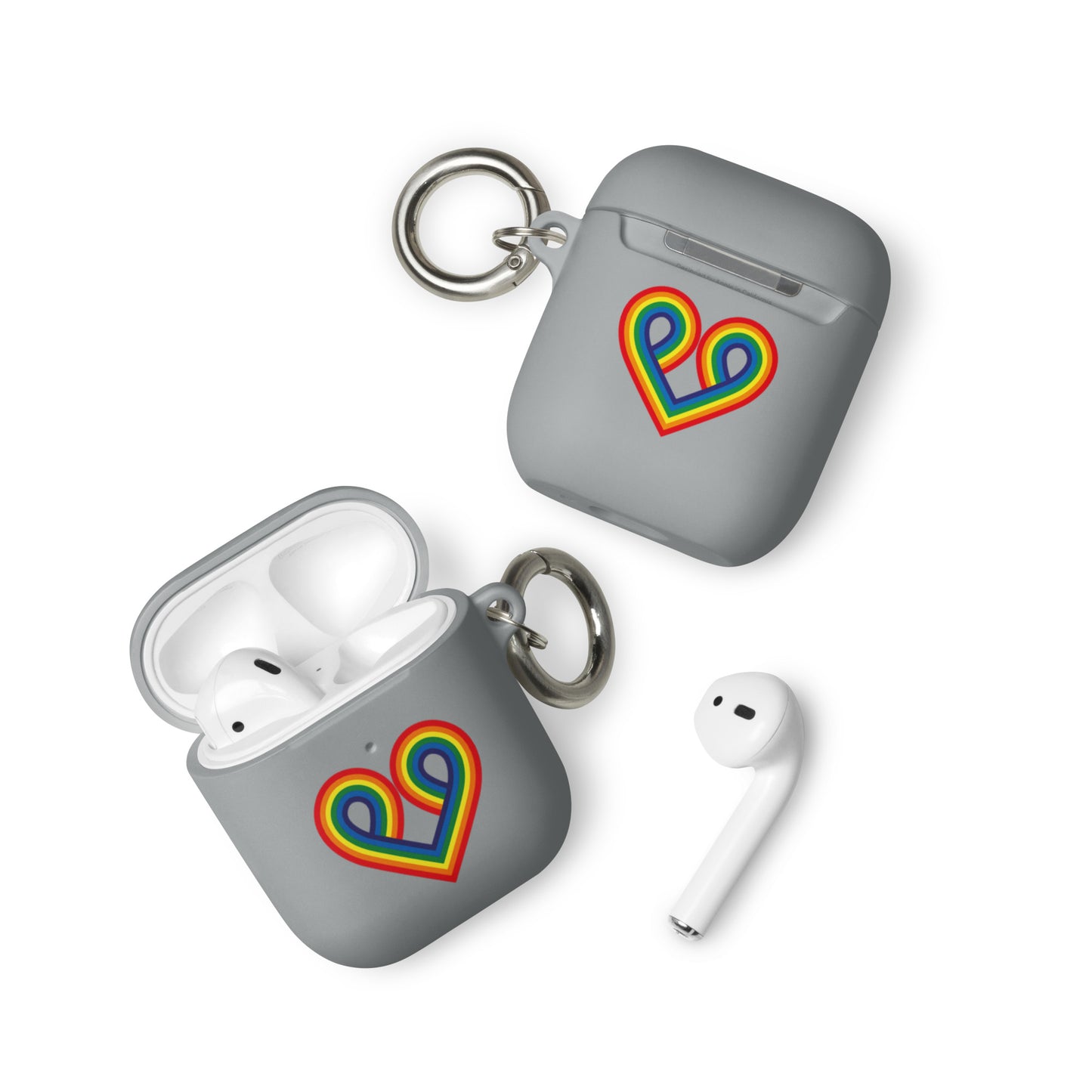 LGBTQ Pride Rubber Case for Apple AirPods - Pride Heart Grey AirPods Pride rubber-case-for-airpods-grey-airpods-front-64adcf1562105