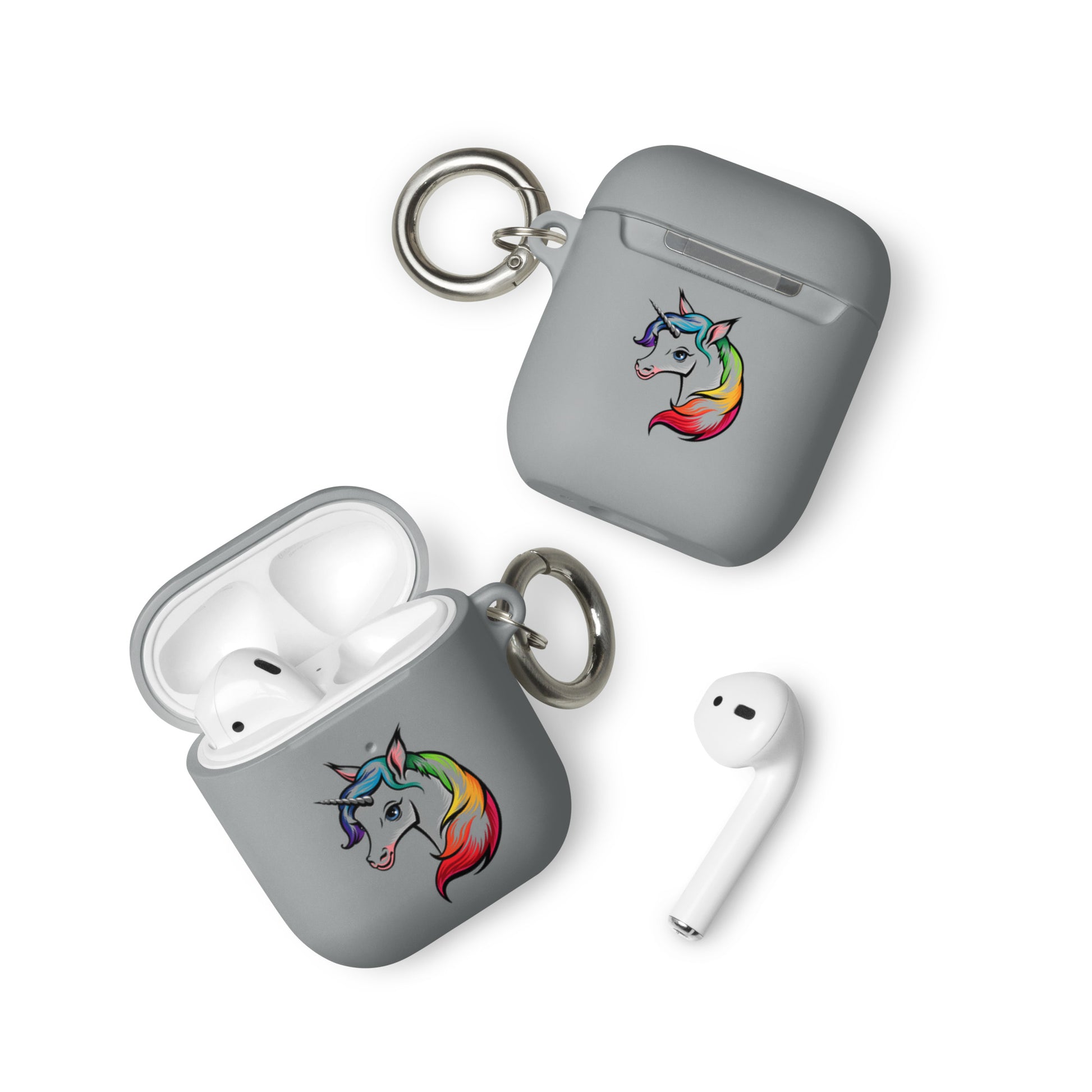 LGBTQ Pride Rubber Case for Apple AirPods - Rainbow Unicorn Grey AirPods Pride rubber-case-for-airpods-grey-airpods-front-64adcf443aa30