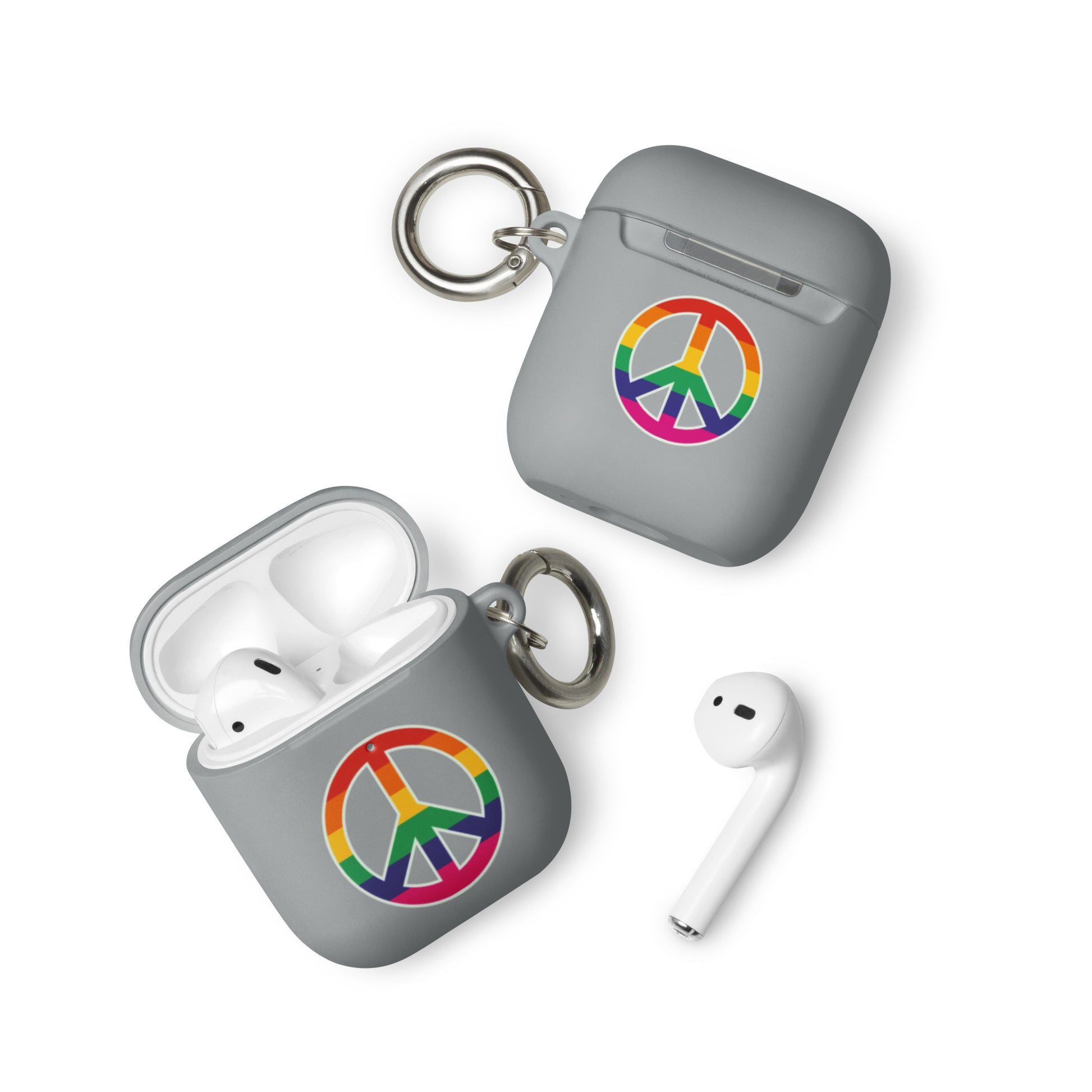 LGBTQ Pride Rubber Case for Apple AirPods - Peace Sign Symbol Grey AirPods Pride rubber-case-for-airpods-grey-airpods-front-64adcfd09859e